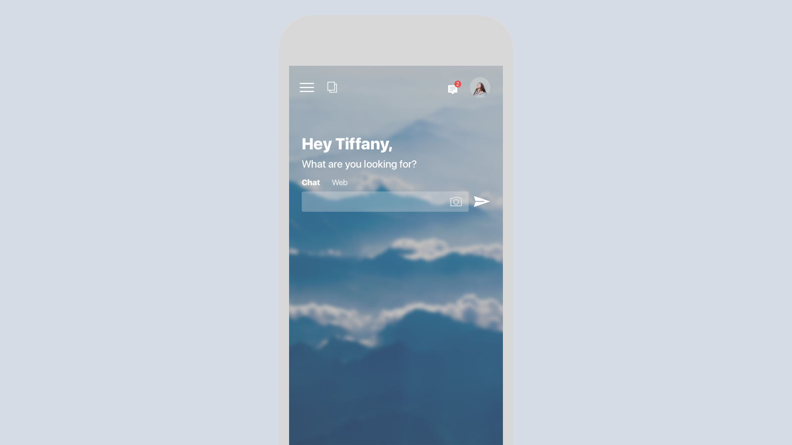 The mobile experience is super simple. Tiffany is presented with the search bar immediately upon opening the app.
