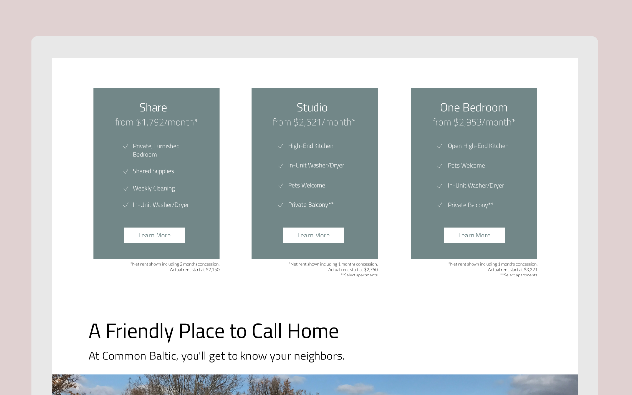 The new pricing chart now highlights the unique features available to each living options