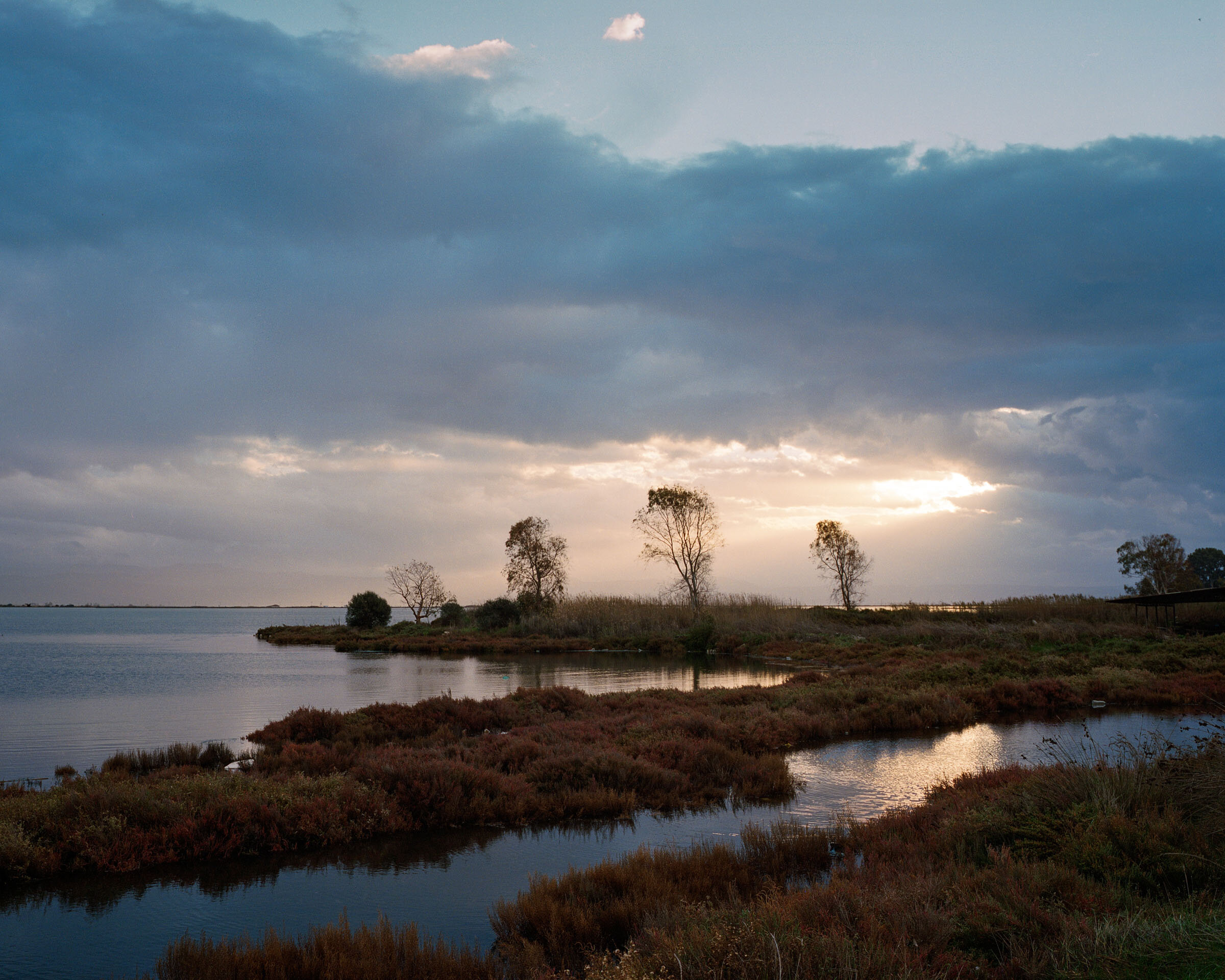 sunset in amvrakikos wetlands, western greece, 2017