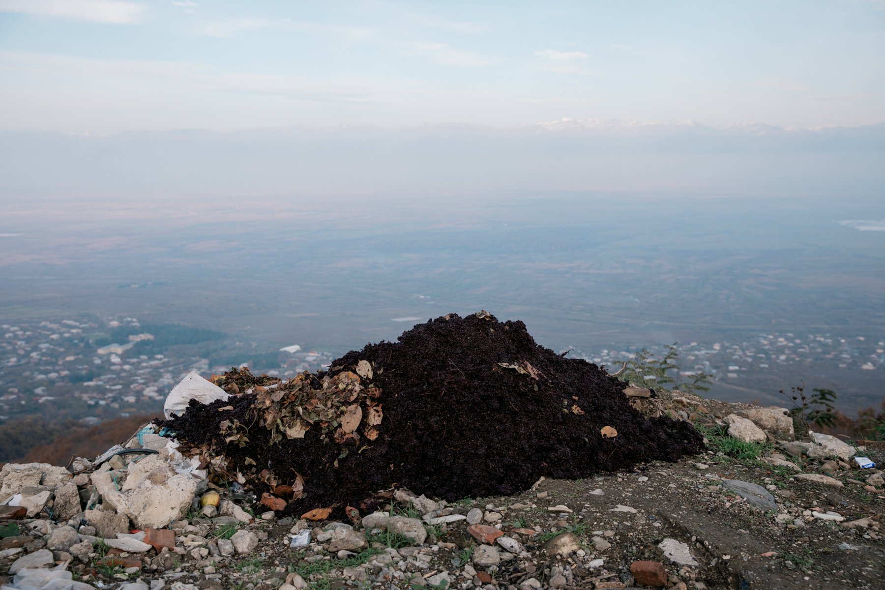  Waste dumped at a view point overlooking the valley near Sighnaghi's town wall. 