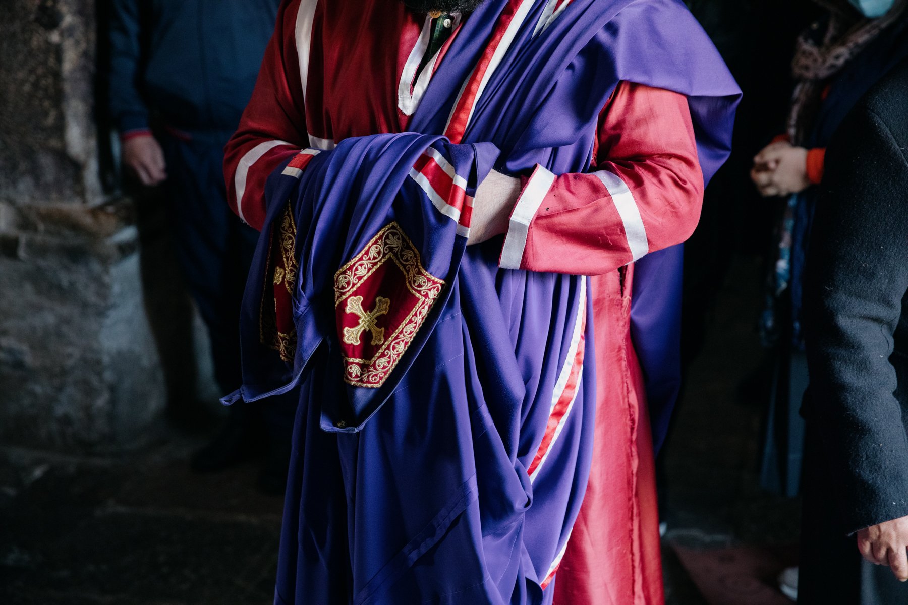  Before the Divine Liturgy at Nikozi Cathedral, which is located about half a mile from the nearest Russian troops. Nikozi was bombed and occupied by the Russians during the 2008 war. 