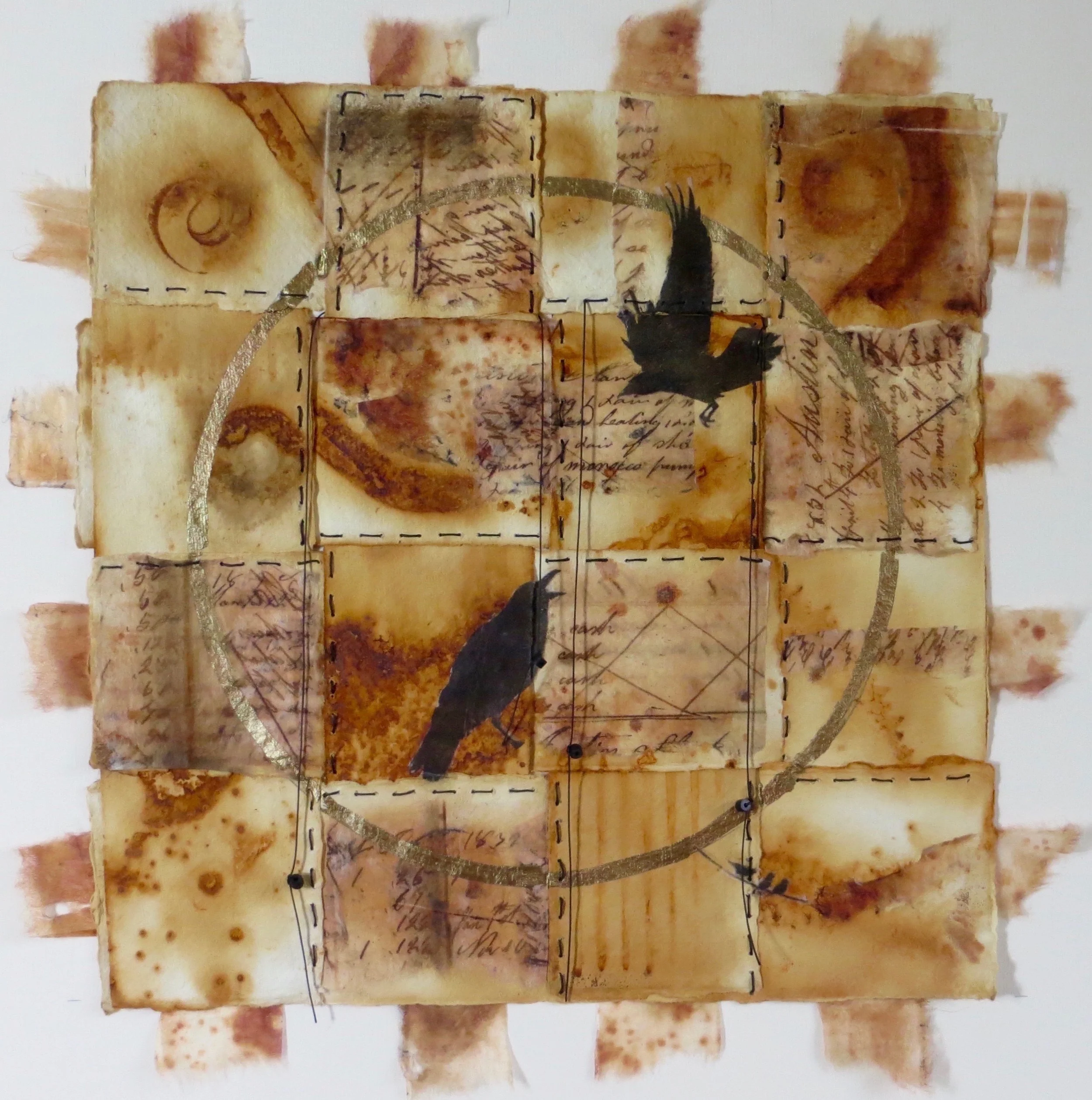 RITUAL MEMORY VII Rust and Collage on Cotton Rag and Kozo 19 x 19 (Framed)