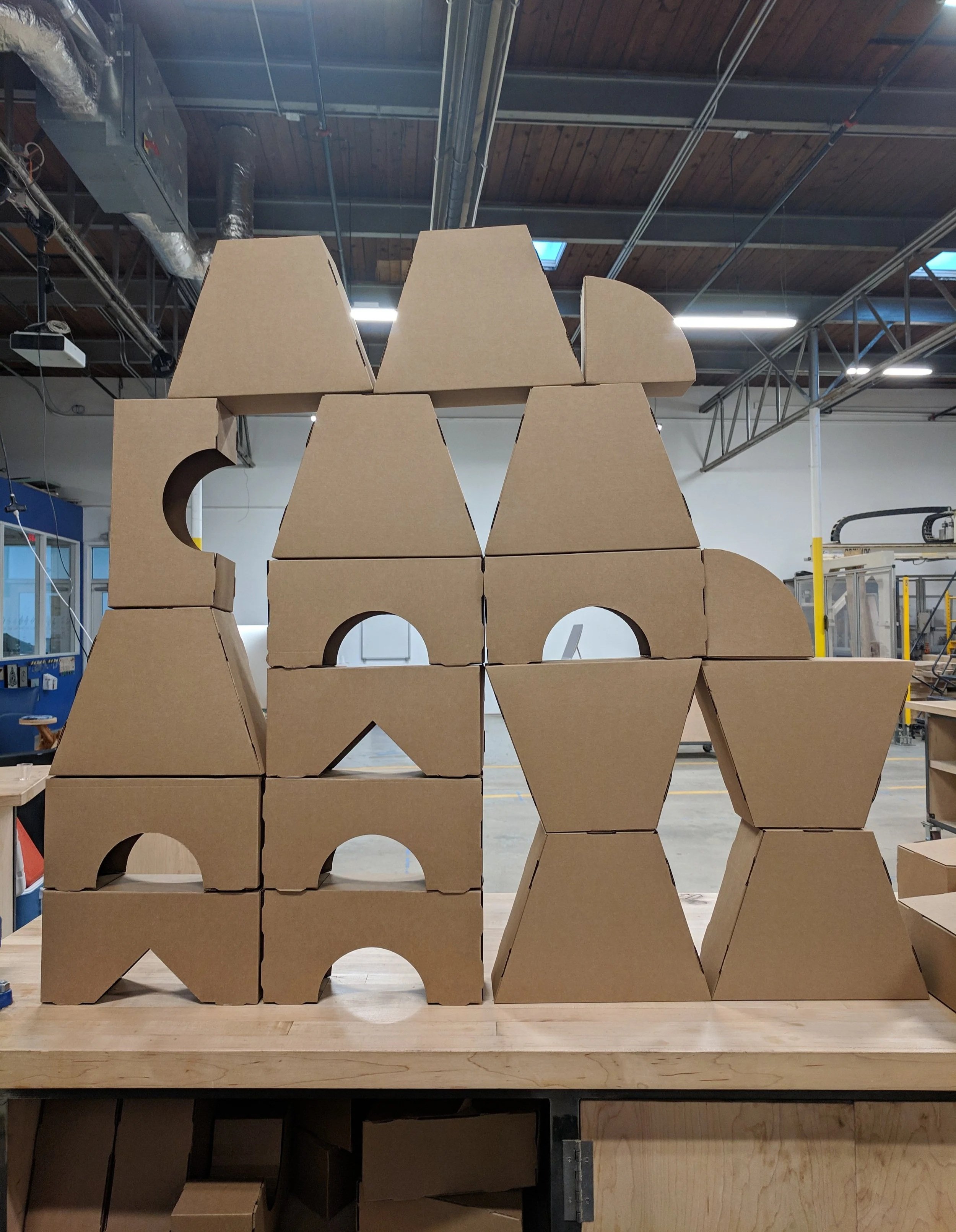Production view of cardboard forms