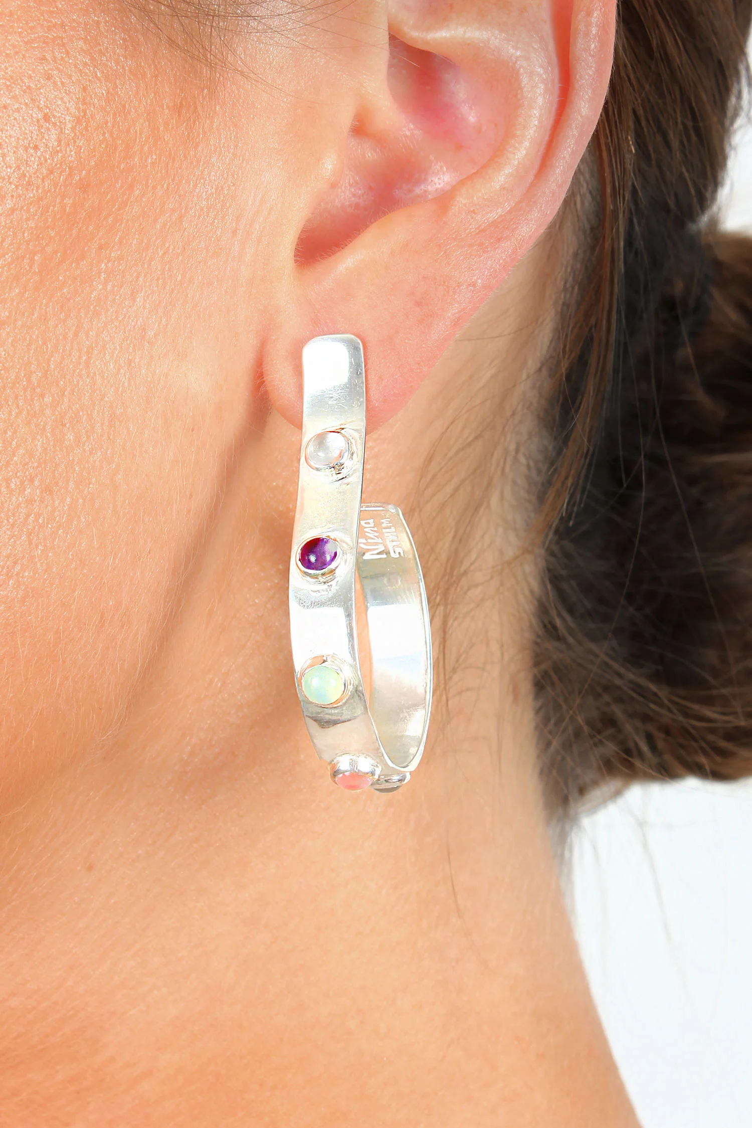 nina sthlm Hoops earrings silver gemstones stones