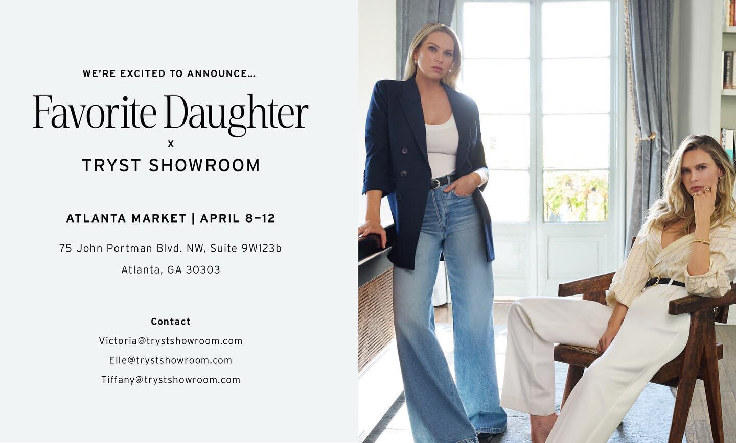 We&rsquo;re excited to announce &hellip; Favorite Daughter x Tryst Showroom! 

Please email victoria@trystshowroom.com for an appointment to see the line at April Market 4/8-4/12! We can&rsquo;t wait to see you 🎉