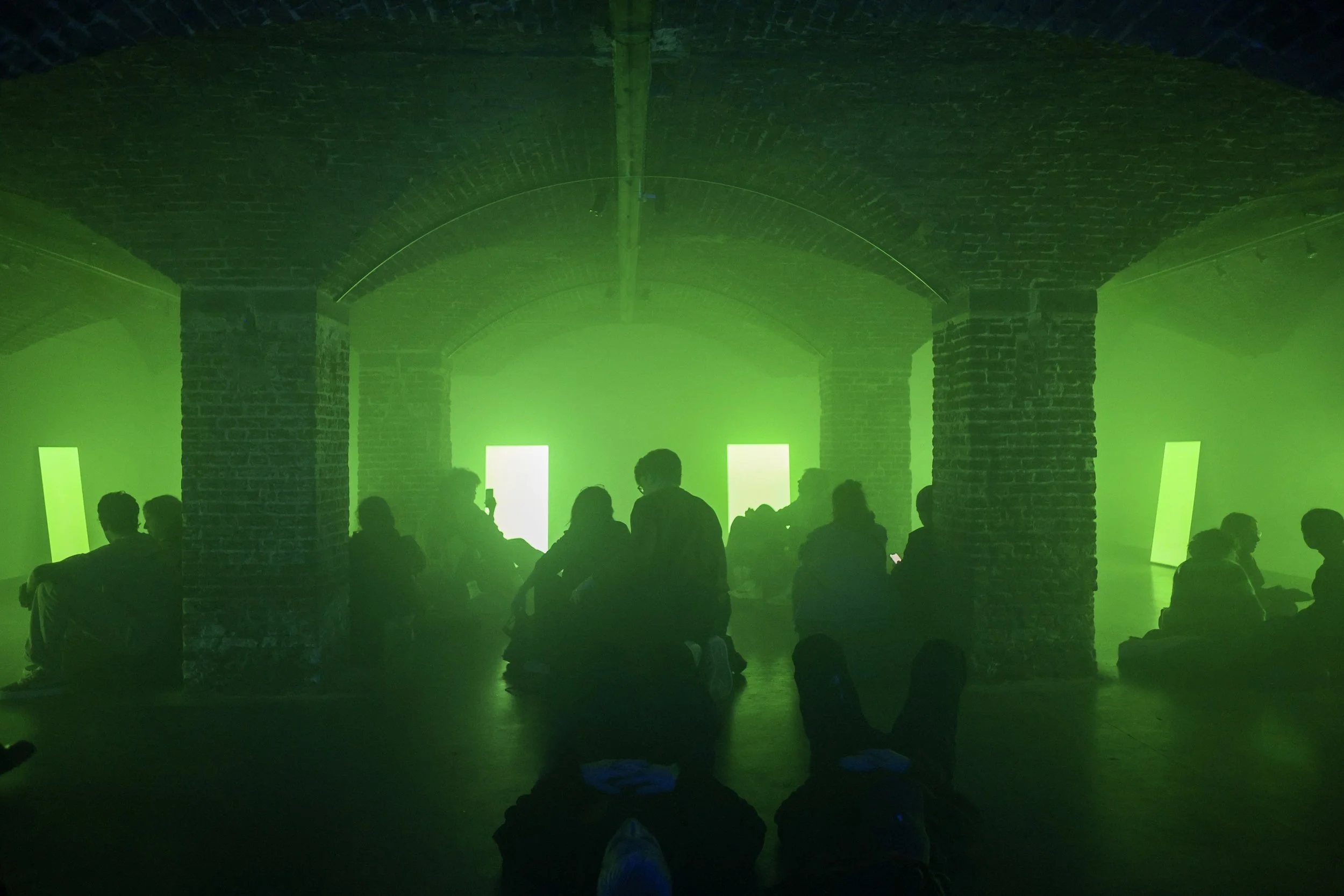 Light and sound installation from the project Monochromes by Yannick Jacquet and Otto Lindholm, exploring the relationship between sound frequencies, colour, light, and perception.