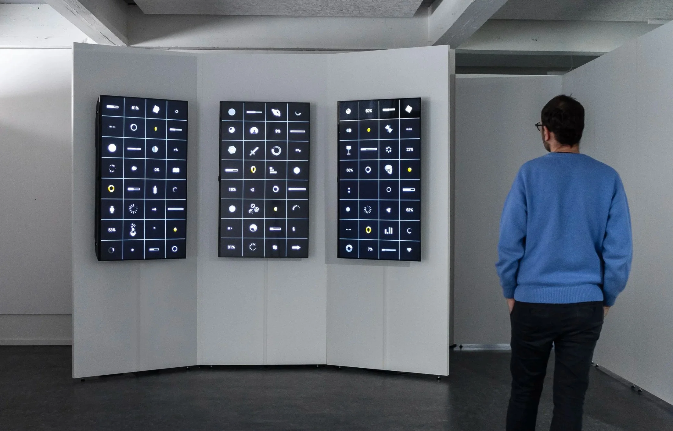Exhibition view of Still Loading, a digital art installation by Yannick Jacquet