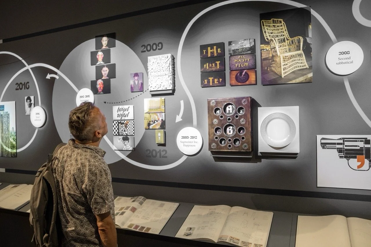 Animated visual narrative retracing Stefan Sagmeister’s career through moving typography and graphic compositions.