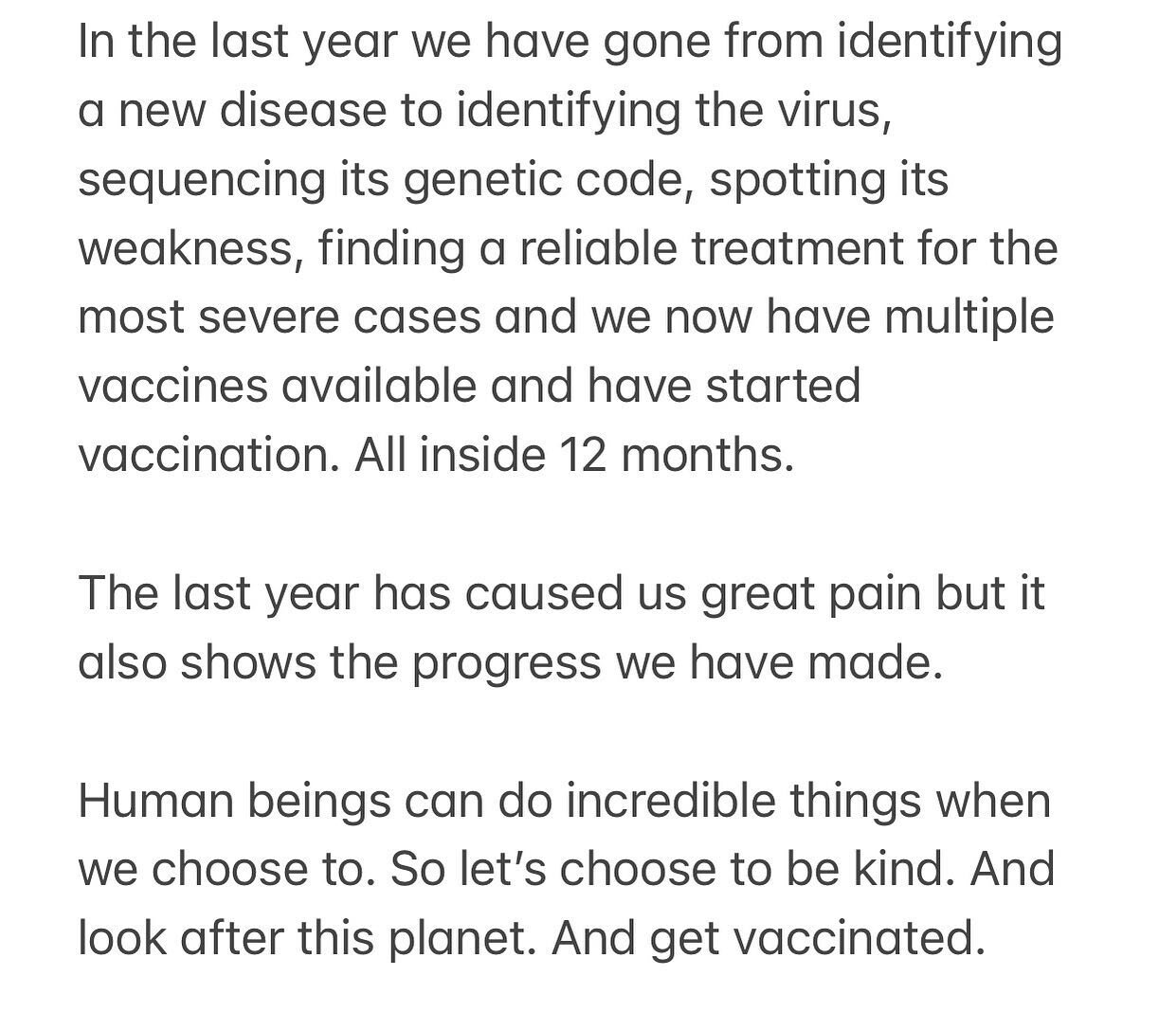 My attempt at a New Year message. Last year, while tragic, brought the best out of us. Viruses are not sentient. They are not good or bad. They do what they do. Human beings are sentient. We have a choice. #covid_19 #coronavirus #vaccinationeducation