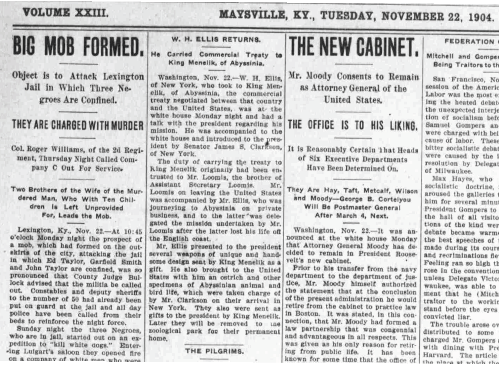 Maysville (KY) Evening Bulletin 22 November 1904