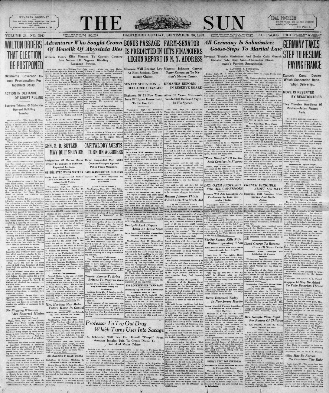 Baltimore Sun 30 September 1923
