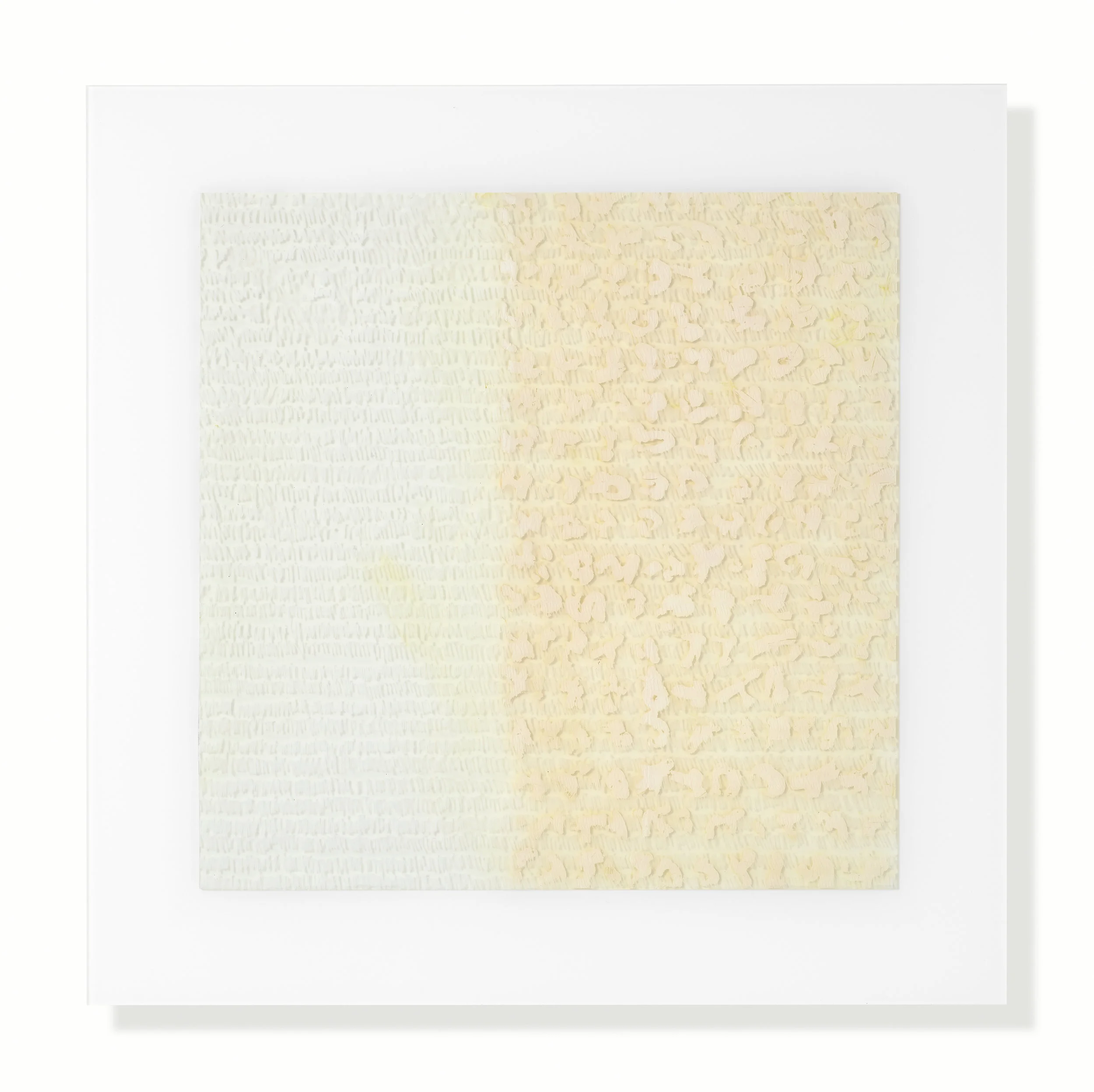 #1803, ©mitch glassman, 2018, 24” x 24” ink and acrylics on industrial polymer, installed Lucite | See Image Detail