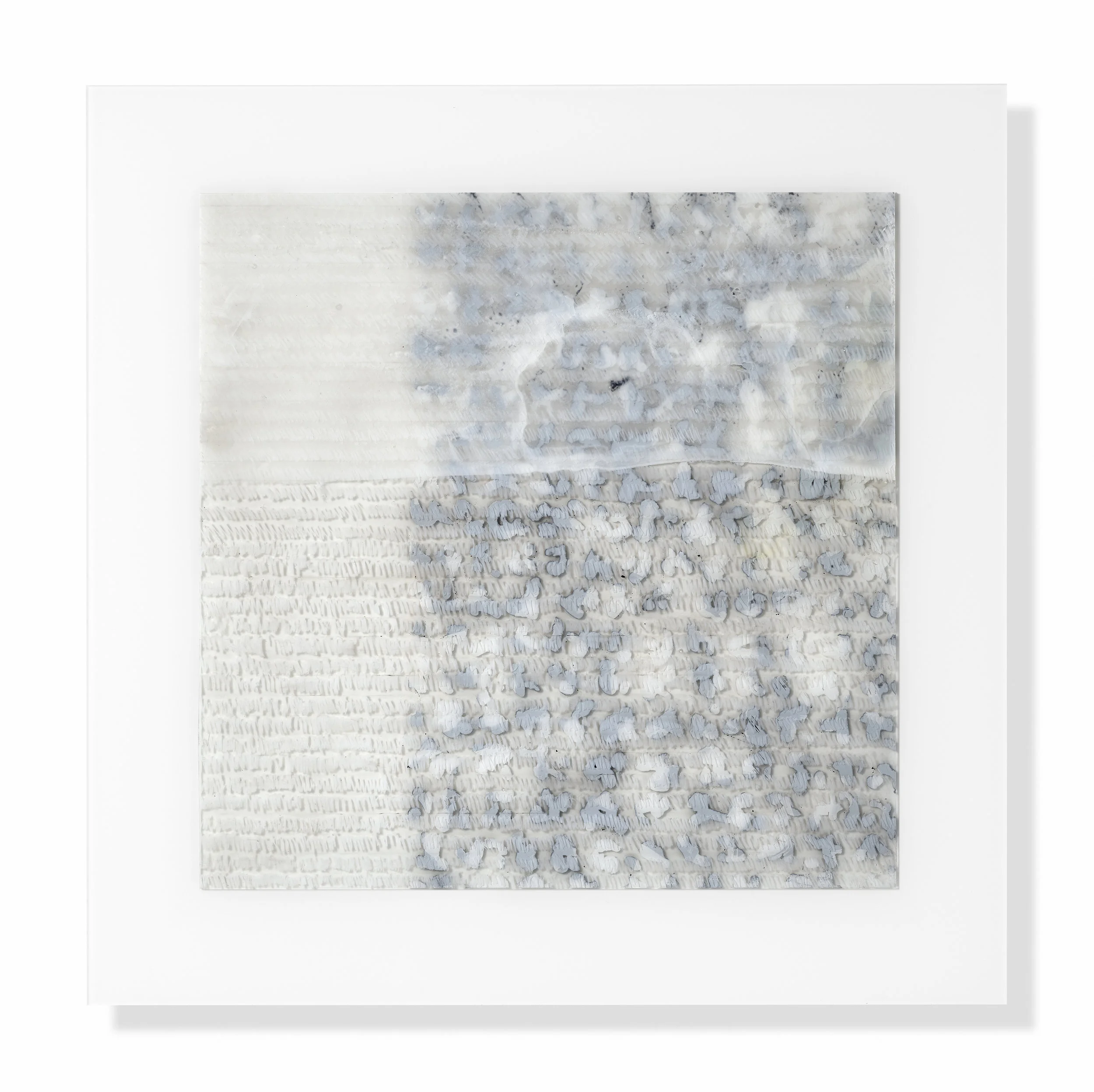 #1801, ©mitch glassman, 2018, 24” x 24” ink and acrylics on industrial polymer, installed Lucite | See Detail Image