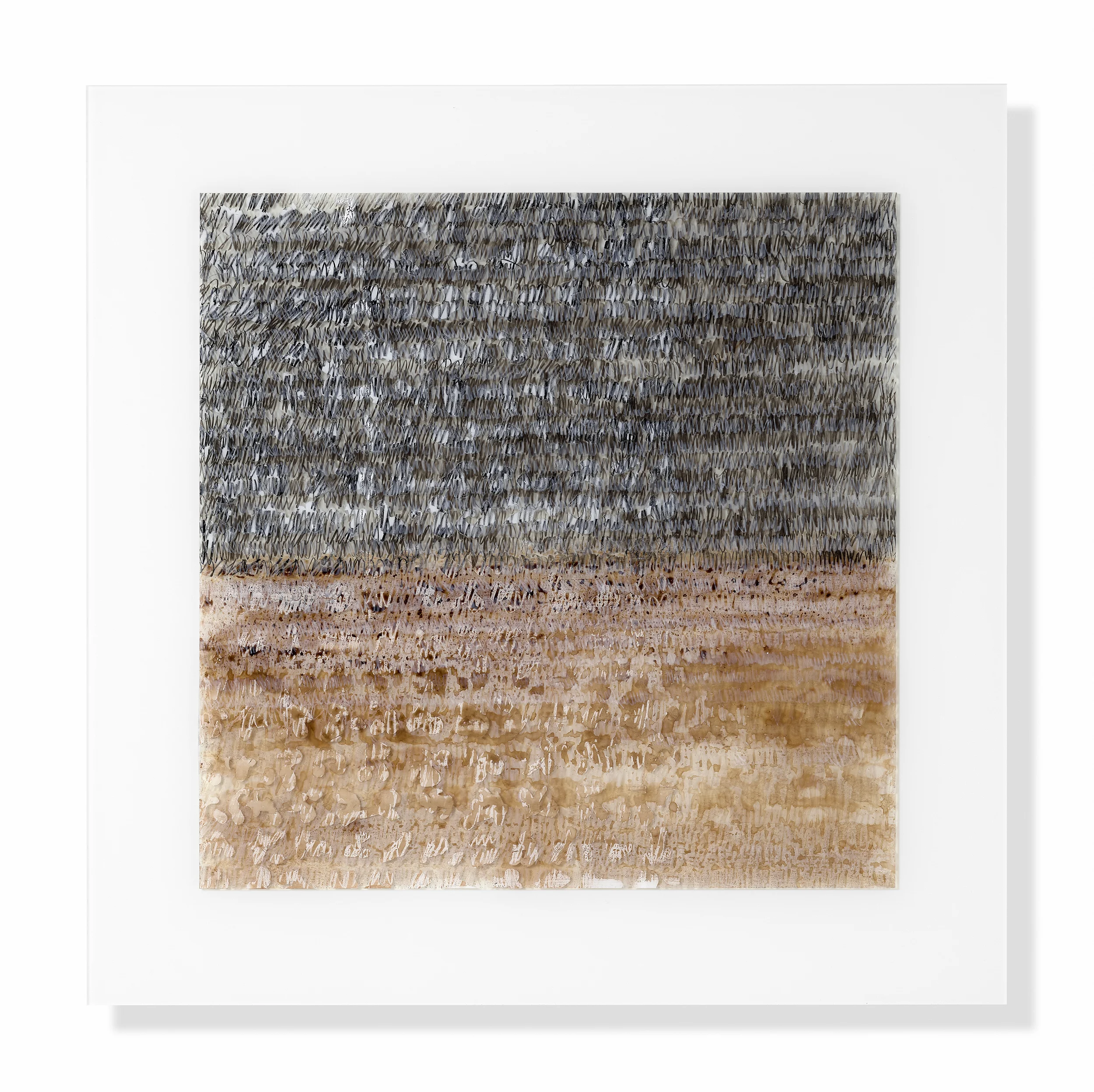 #1804, ©mitch glassman, 2018, 24” x 24” ink and acrylics on industrial polymer, installed Lucite| See Image detail