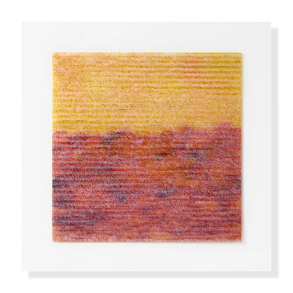 #1810 ©mitch glassman, 2018, 24” x 24” ink and acrylics on industrial polymer, installed Lucite | See Image Detail