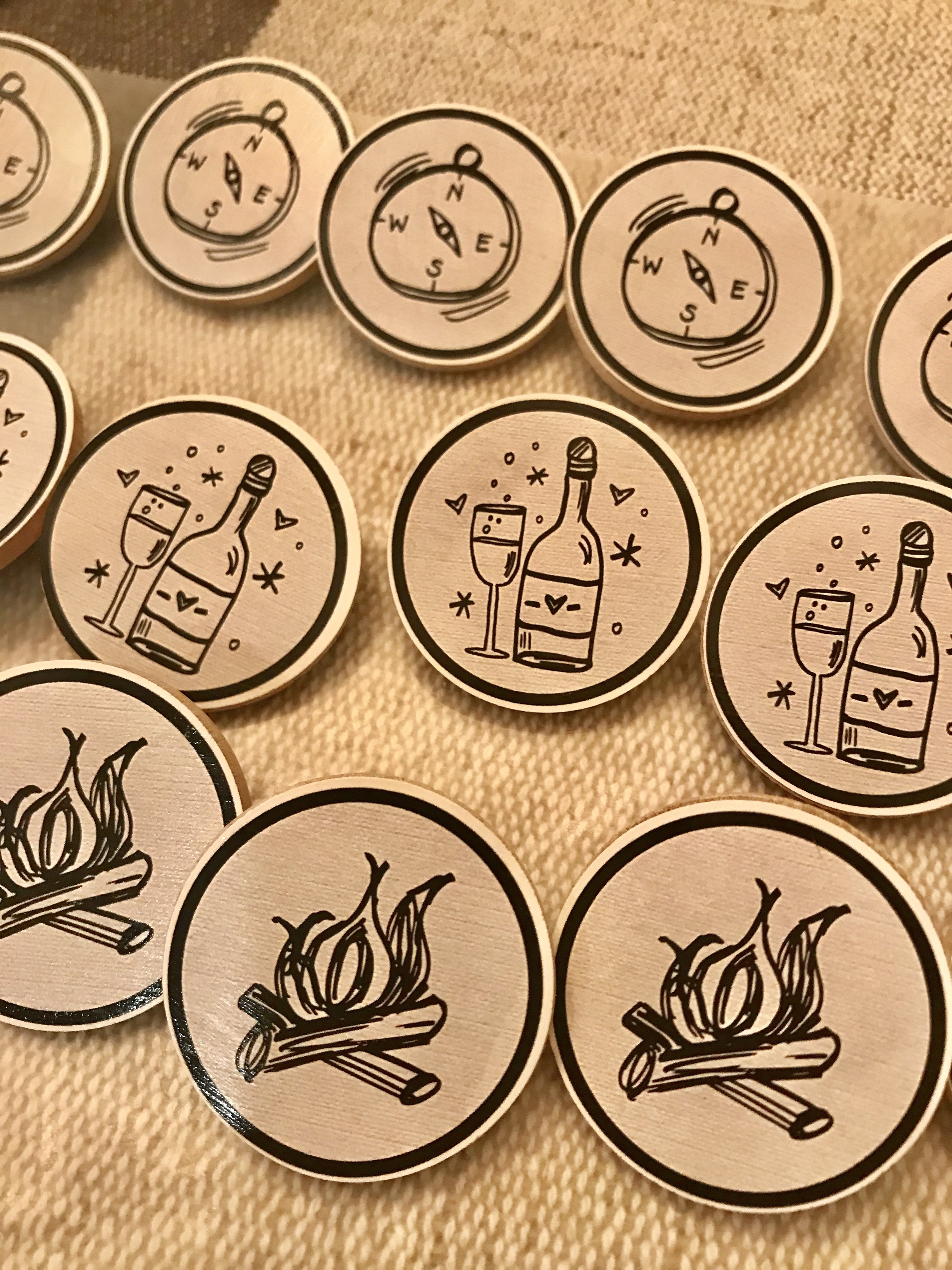  Use Mod Podge to add printed merit badges to wood discs. 