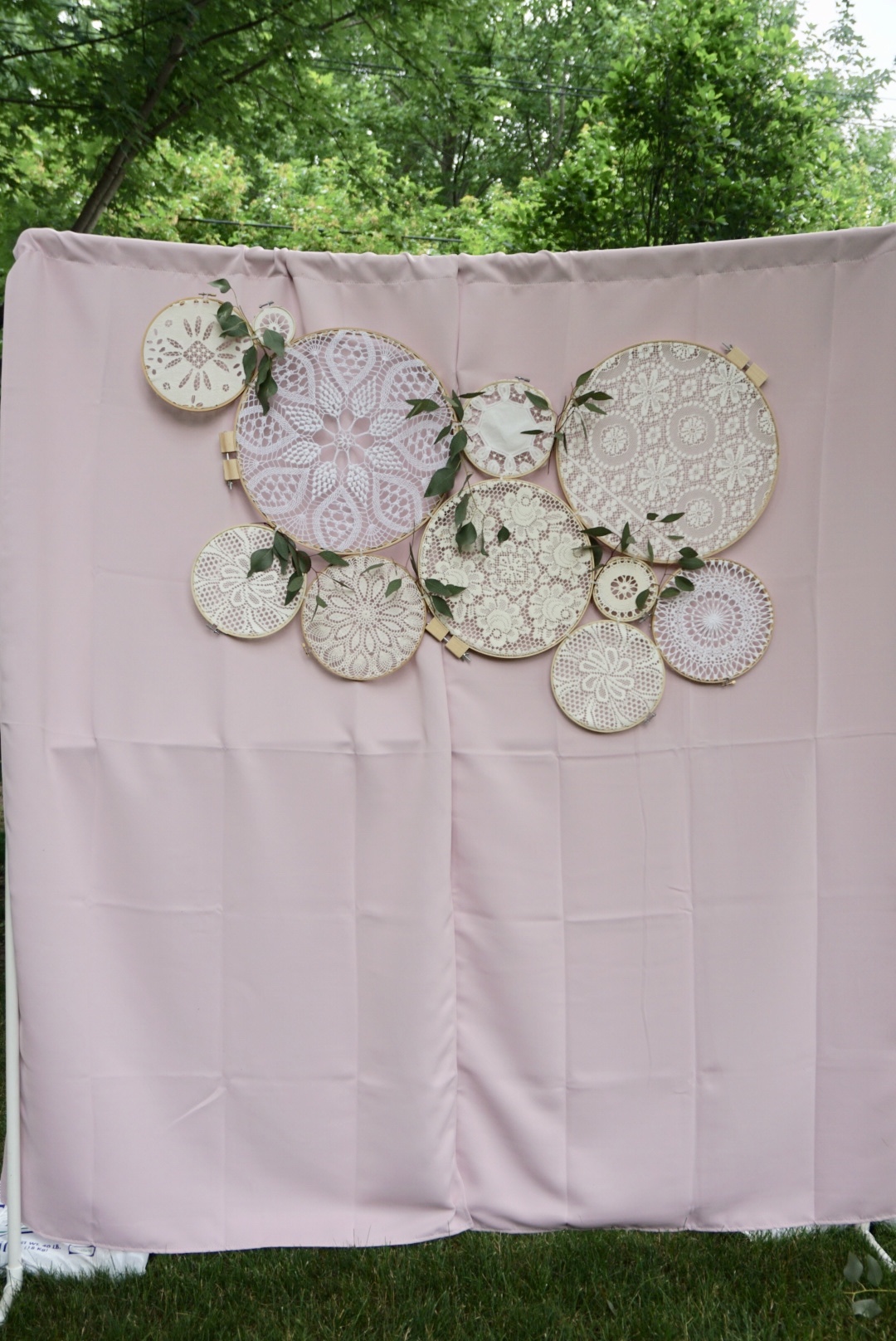 Blush pink and lace bridal shower photobooth