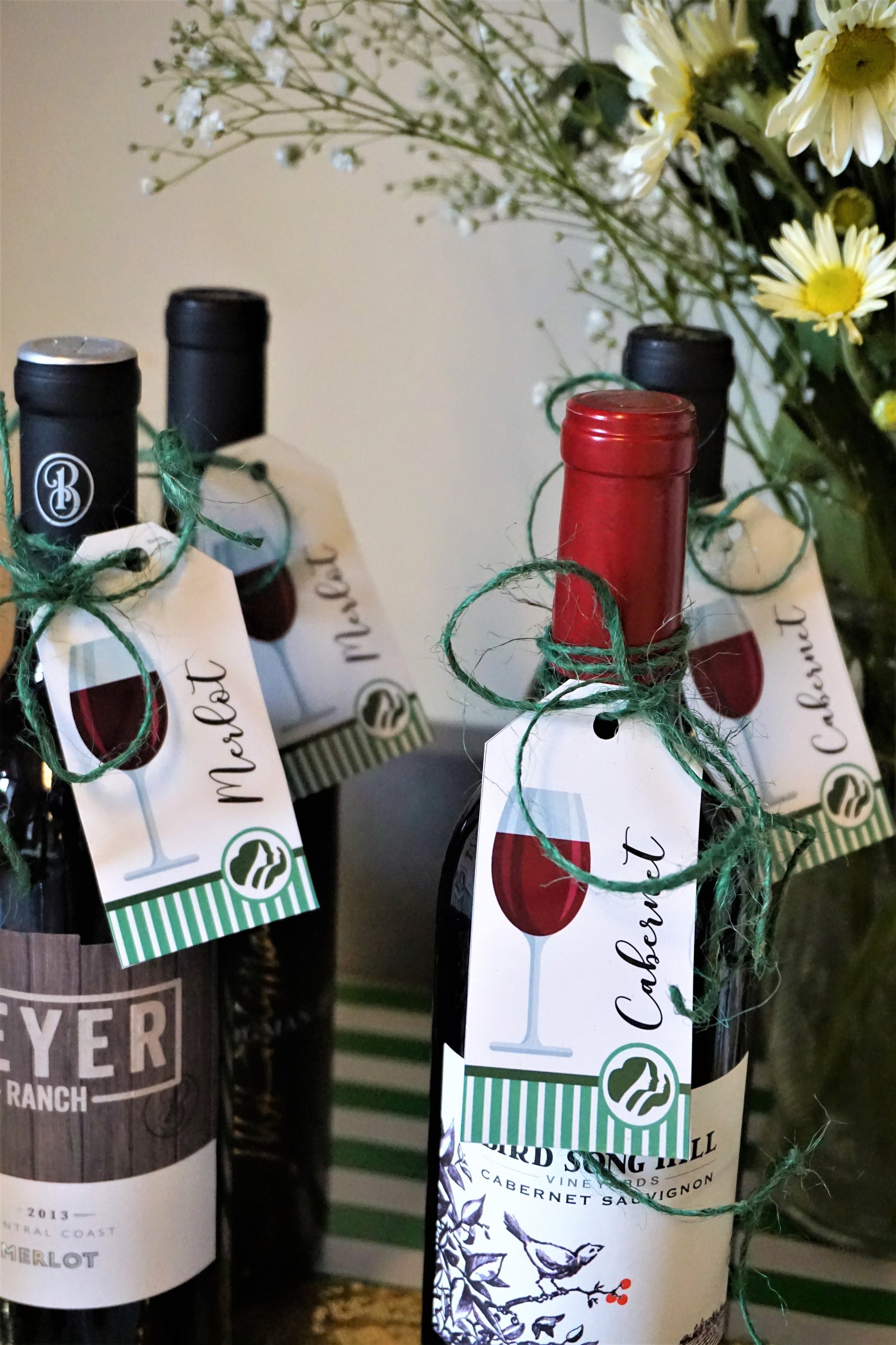  Girl Scout cookie and wine pairing wine tags. 