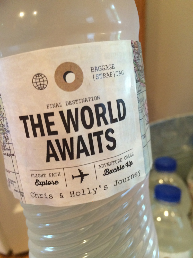  Travel bridal shower water bottle labels. 