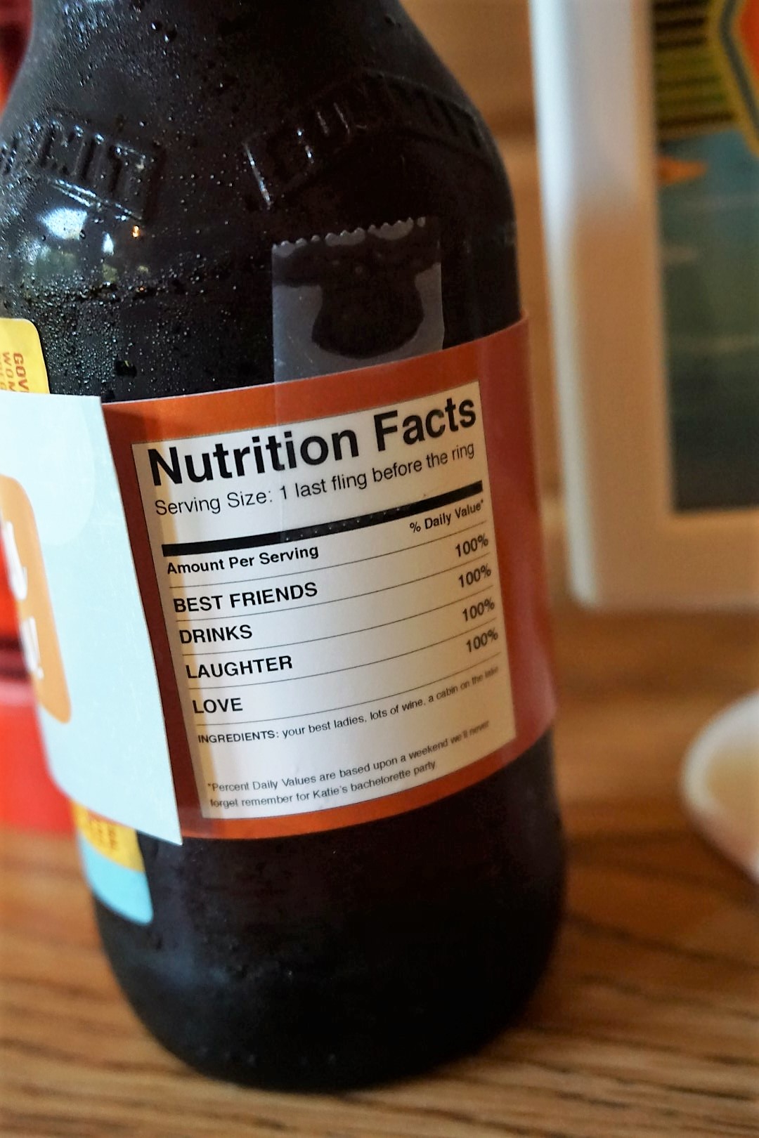  Bachelorette party beer nutrition facts on a free bachelorette party drink label. 