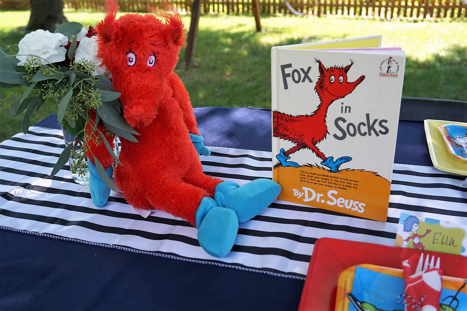  Fox in Socks as a centerpiece for a Dr. Seuss baby shower. 