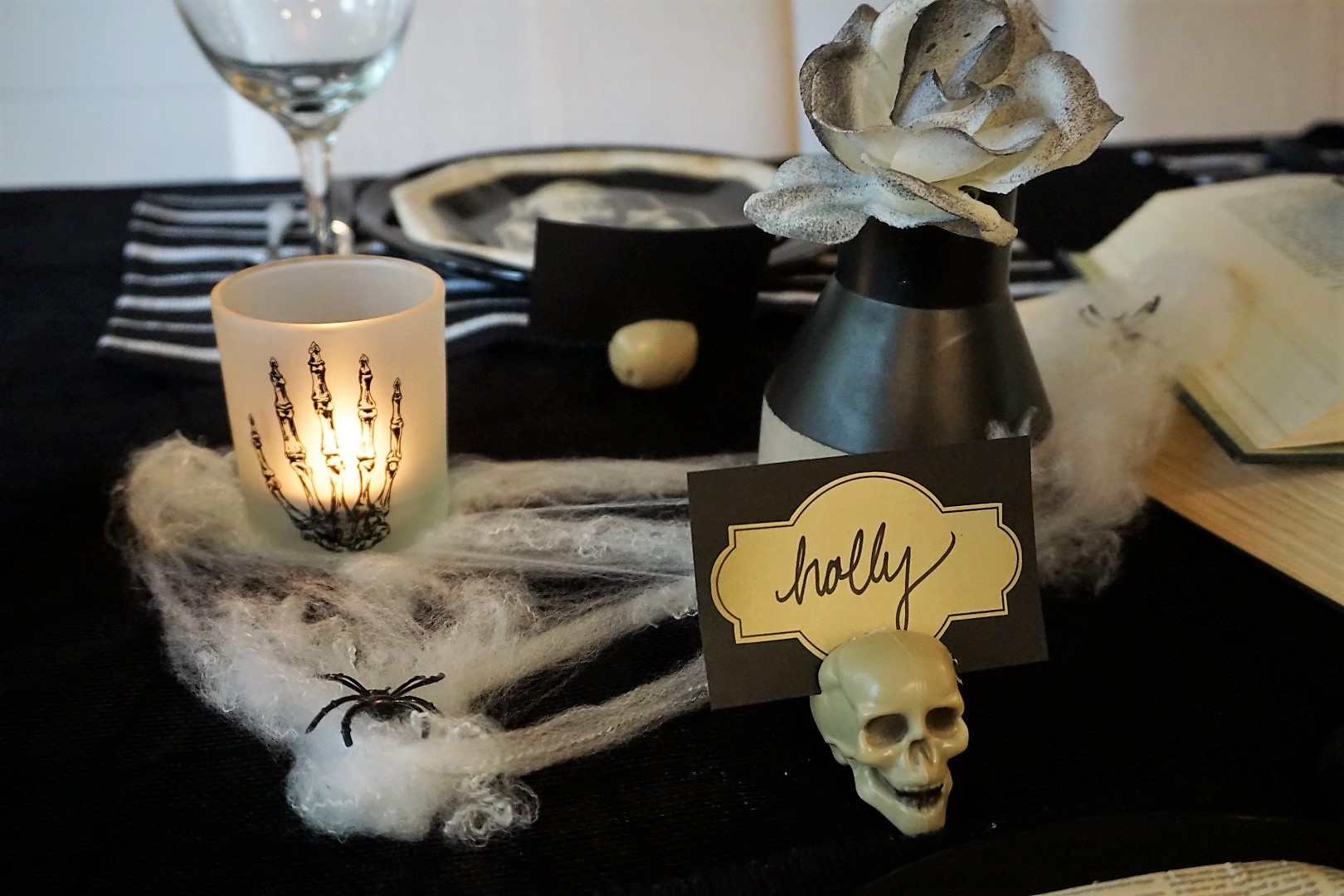  Dollar Tree is such a fun place to find Halloween decor. Click to learn more about the key items I bought and how to create your own Halloween table! | Legally Crafty #halloweendiy #halloweentable #halloweentablescape #halloweendiy 