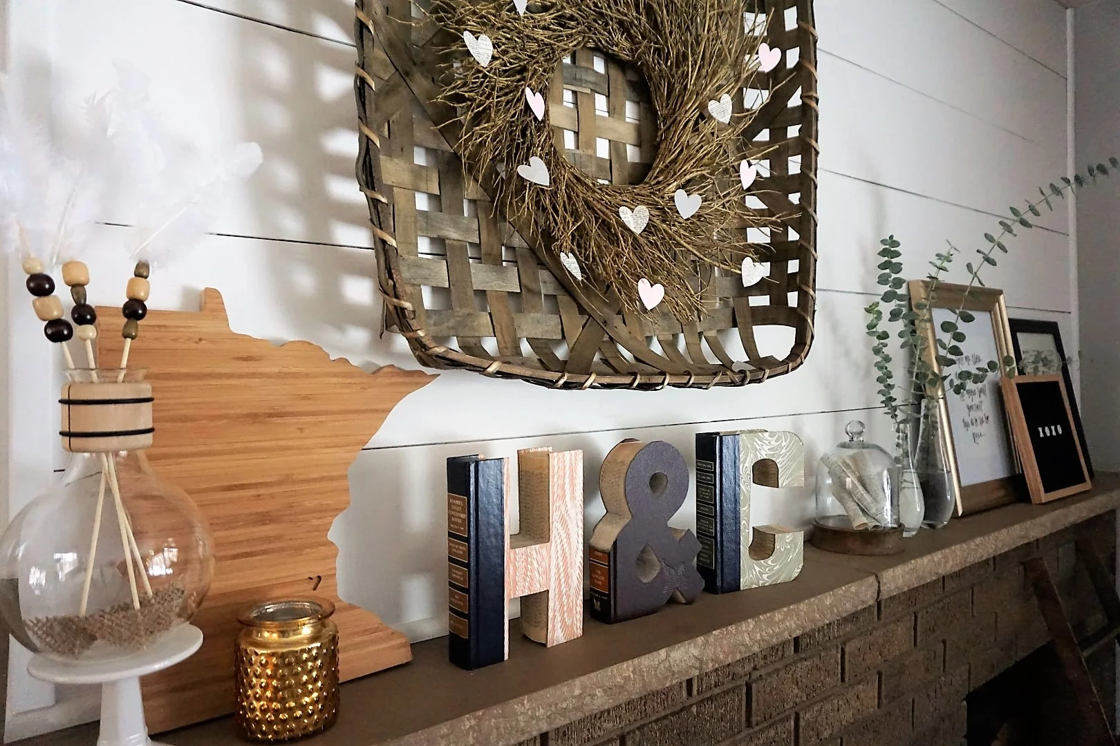 Boho Farmhouse Valentine's Mantel