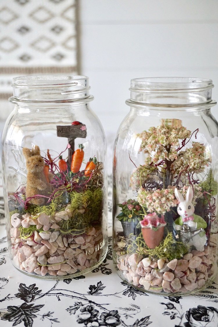 DIY Easter themed fairy garden terrariums in Ball mason jars