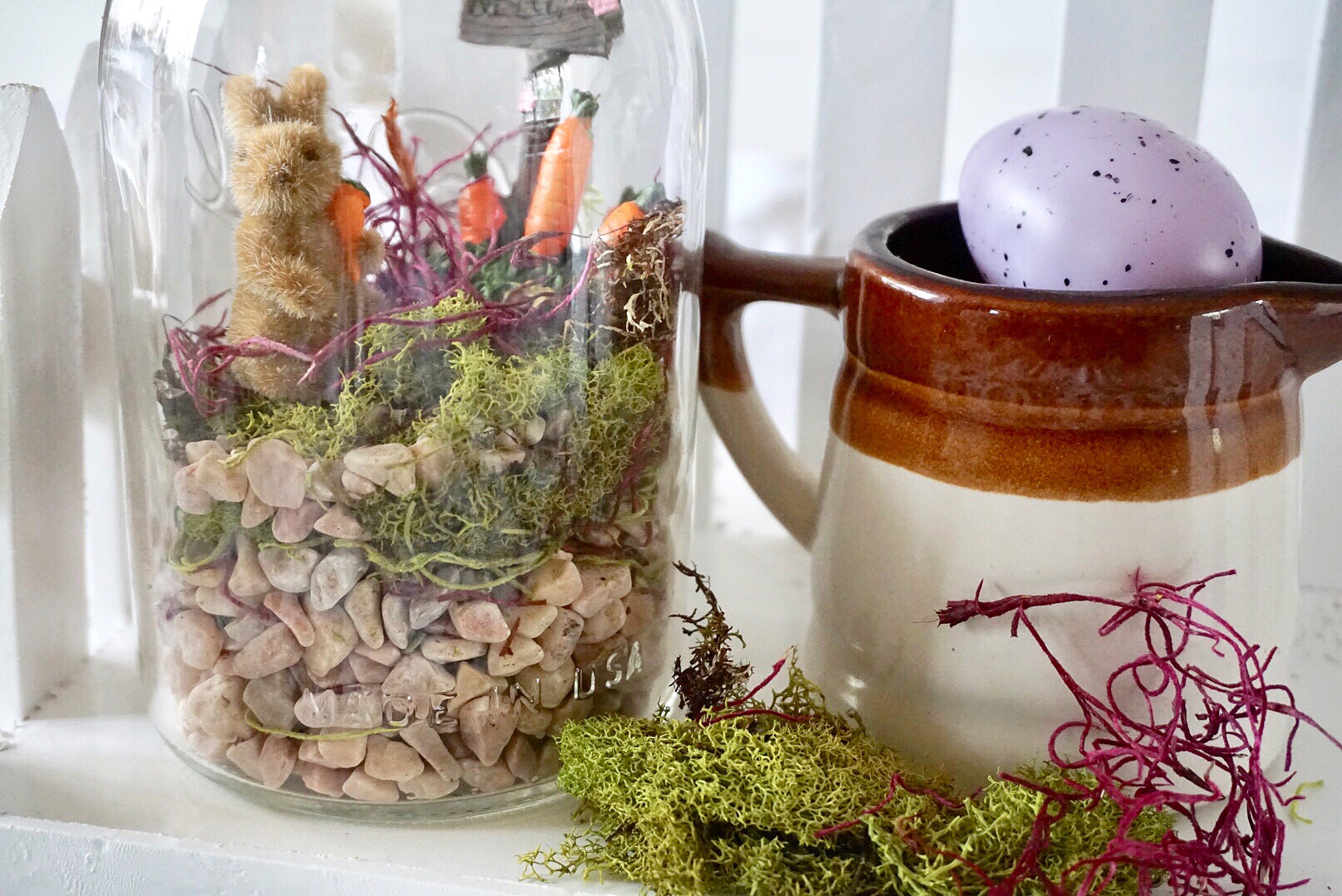  Easter themed fairy garden with bunny and carrot patch 