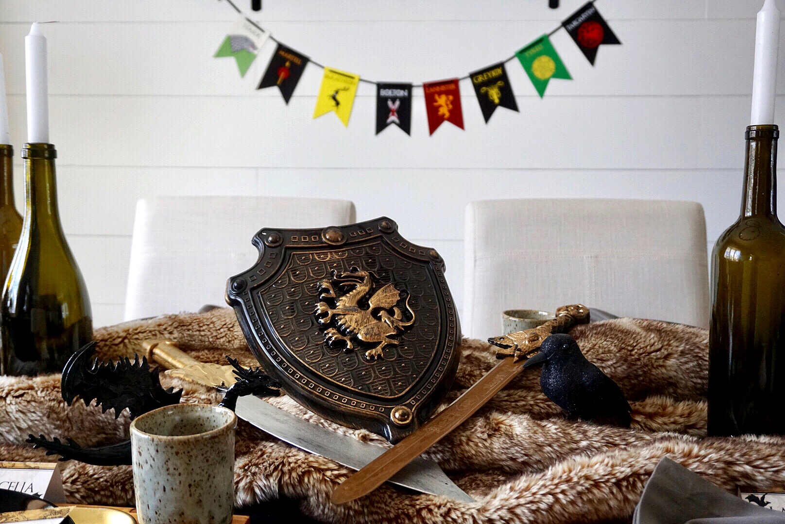  Game of Thrones dinner table with house banners 