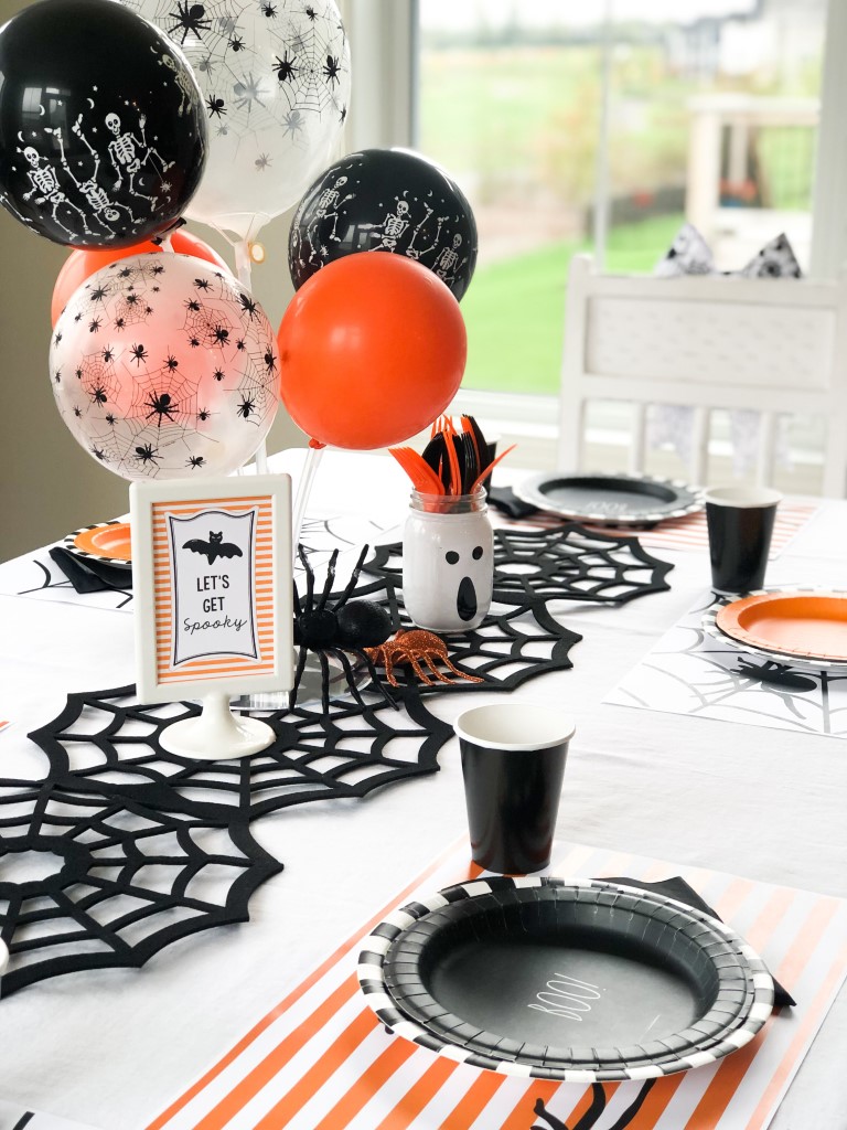 Silly spider kids halloween party table