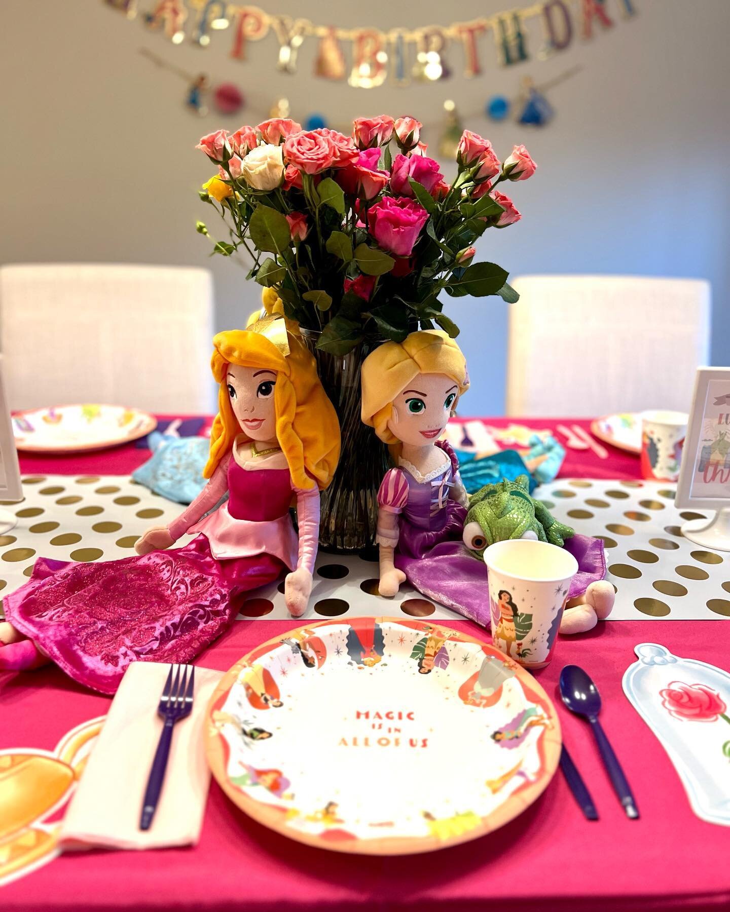We had so much fun celebrating our little princess who turned 3 earlier this month! Party tip: use your child&rsquo;s toys in your decor if it already fits the theme! I grabbed some of Lucy&rsquo;s princess dolls to create centerpieces on the tables!
