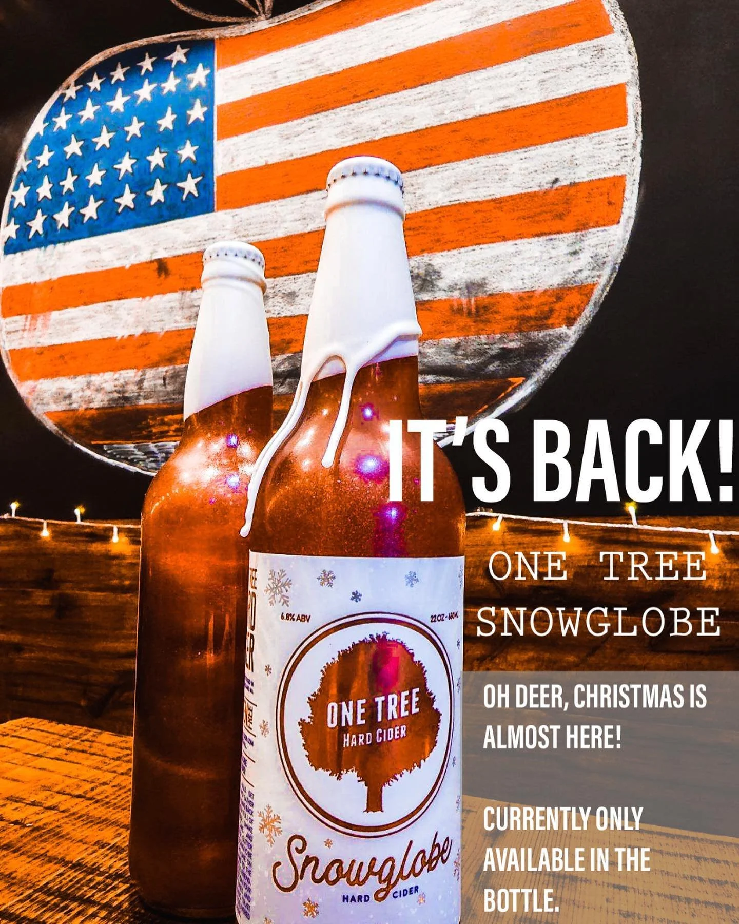 Look what&rsquo;s back! One Tree Snowglobe is back in stock. Currently only available in the bottle, but back on draft soon! 
.
.
#cider #leavenworthwashington #christmasiscoming #glitter #christmasinacup