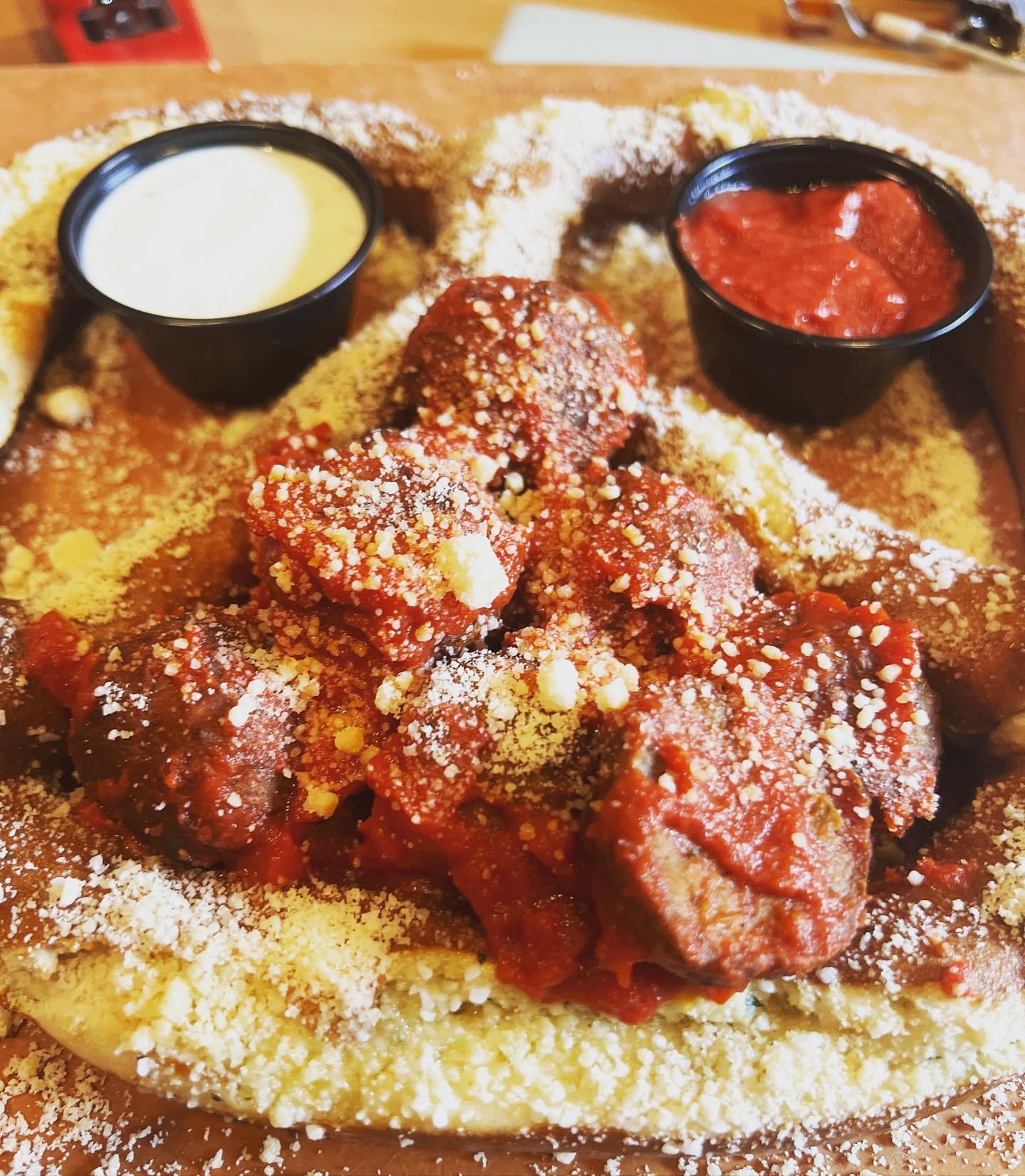 🚨 New Pretzel Special 🚨 
.
Trying out a New Pretzel This Weekend! 
.
Meet the Meatball Pretzel! 
.
A Garlic Ranch Buttered Pretzel with a Garlic Parmesan Crust. Served with Italian Style Meatballs, Melted Mozzarella Cheese and Fire Roasted Marinara