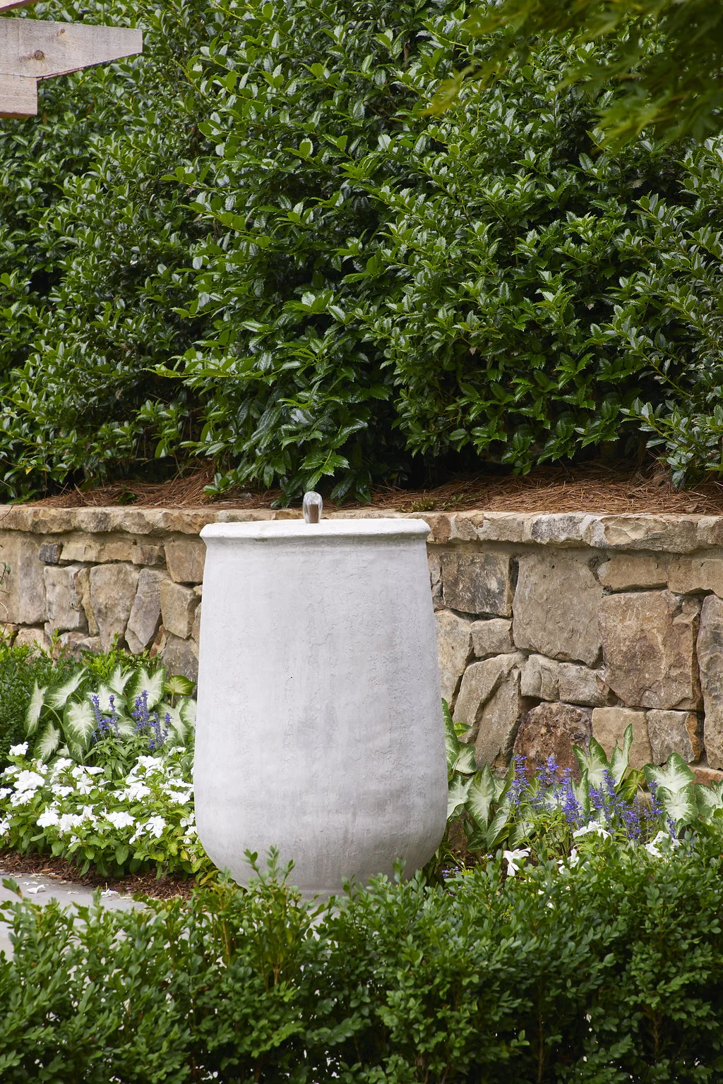 Custom planter in the garden.