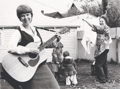 I toured throughout the State with the Washington Women’s Heritage Project, singing traditional and contemporary songs about “Women, Working and Caring”. Here I am in a promo shoot with daughters Jen and Kristin and Grandma Fran Zito.