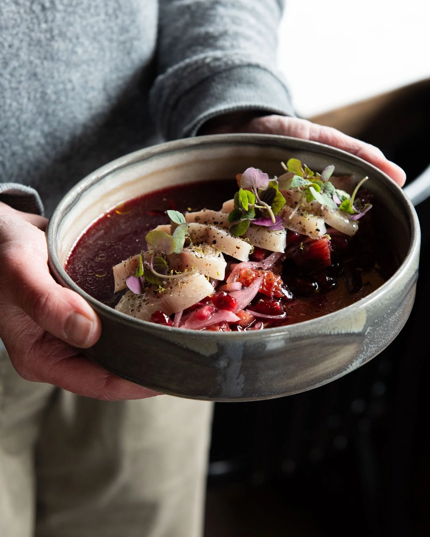 Hamachi Crudo you&rsquo;ll be dreaming about ✨

Thinly sliced Hamachi, kissed with the perfect amount of blood orange, pomegranate, and aguachile. Finished with sumac-pickled shallots, a squeeze of lime, and a sprinkle of black lime salt.

Dinner sta