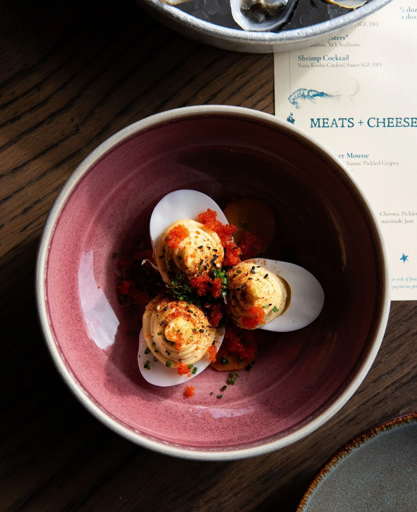 An all-time favorite here at Normandie: miso deviled eggs with tobiko and furikake. ⁠
⁠
These also appear on our happy hour menu, served at the bar from 5-6pm today and every day. ✨
⁠
We open at 5pm!⁠