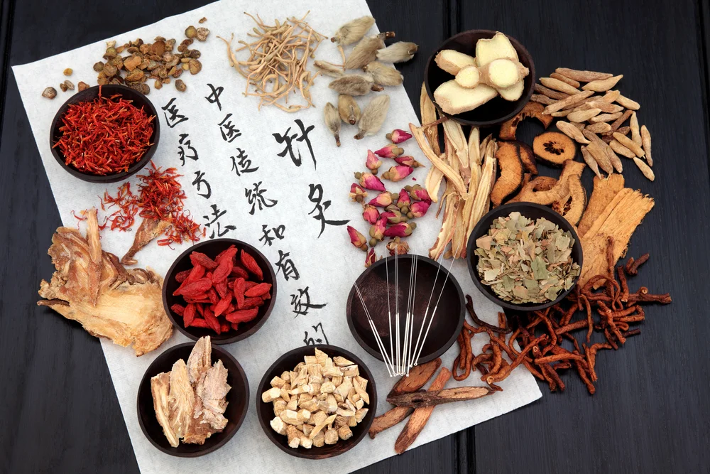 chinese herbs for chinese medicine on chinese parchment paper