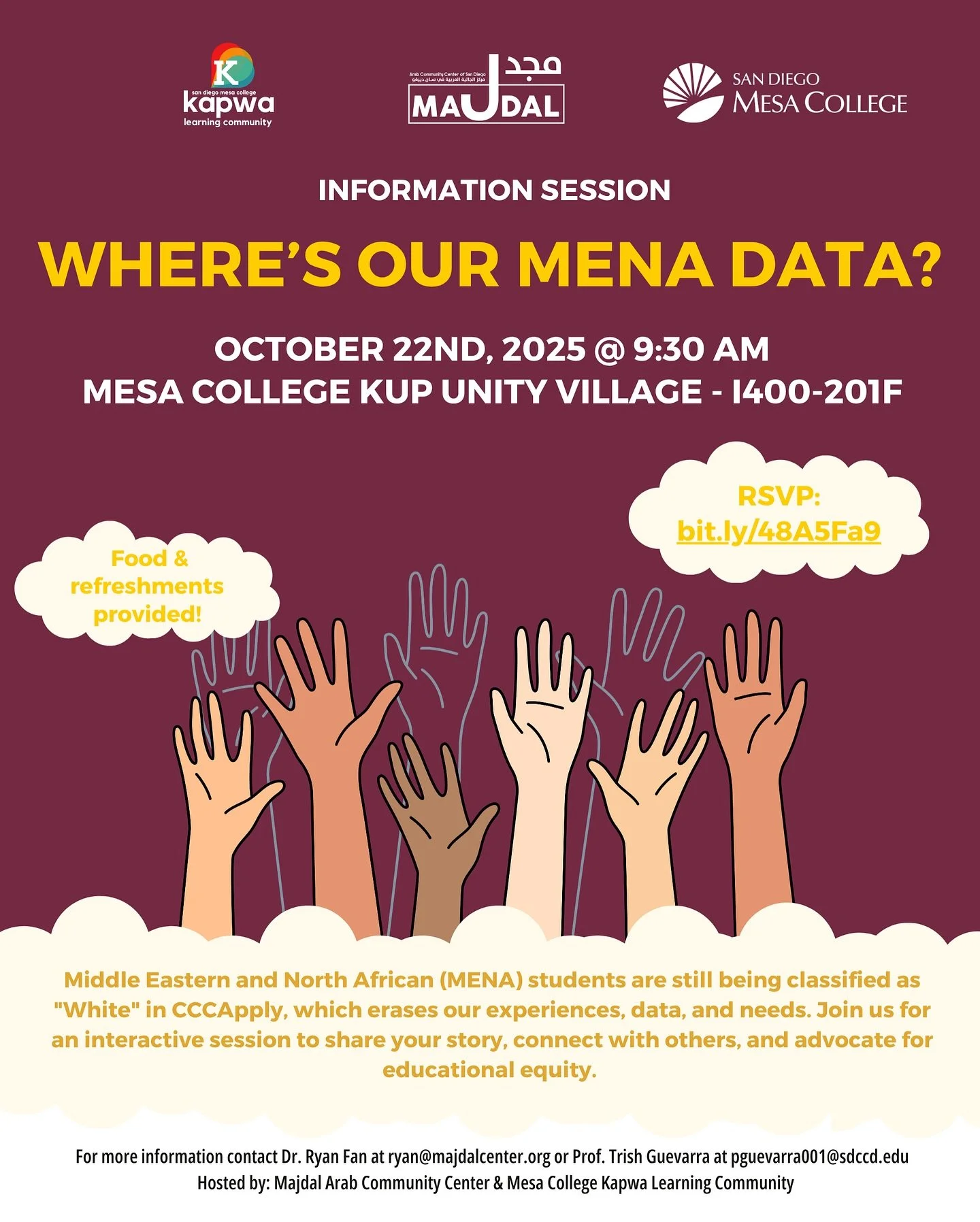 Join us on&nbsp;Wednesday October 22nd, 2025 at 9:30 am for a discussion on&nbsp;MENA data equity. We&rsquo;ll talk about why it matters, hear from you about your experiences, and explore what we can do about it.

📅 Wednesday October 22nd, 2025 at 9