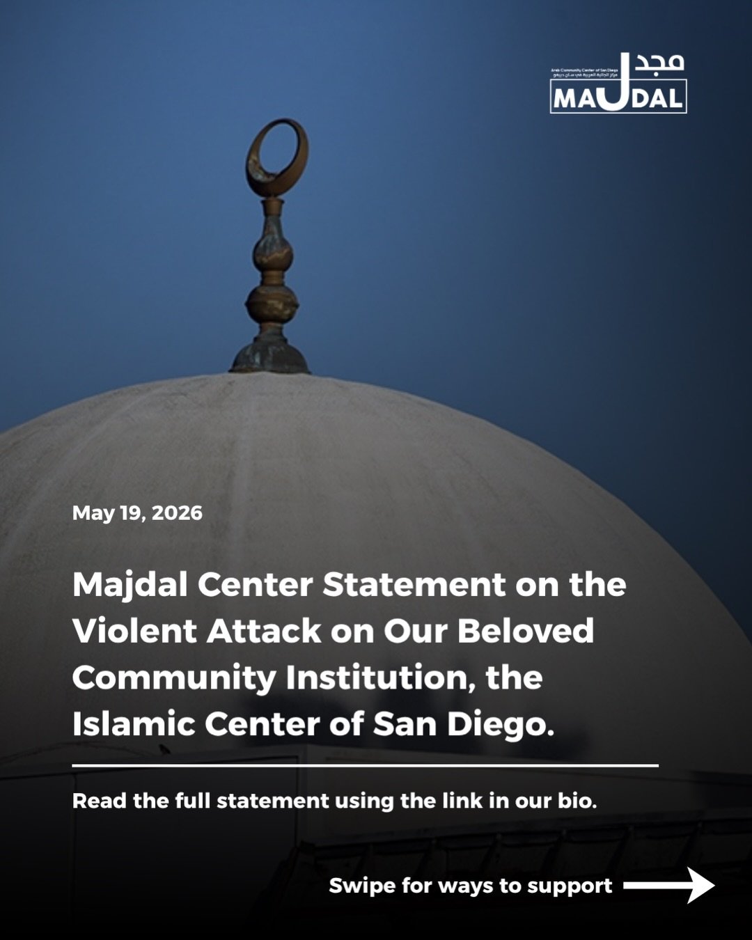 Please donate to support the families of the victims from yesterdays violent attack on our beloved community institution, the Islamic Center of San Diego. 

Use the Linktree in our bio to donate and read the full statement.