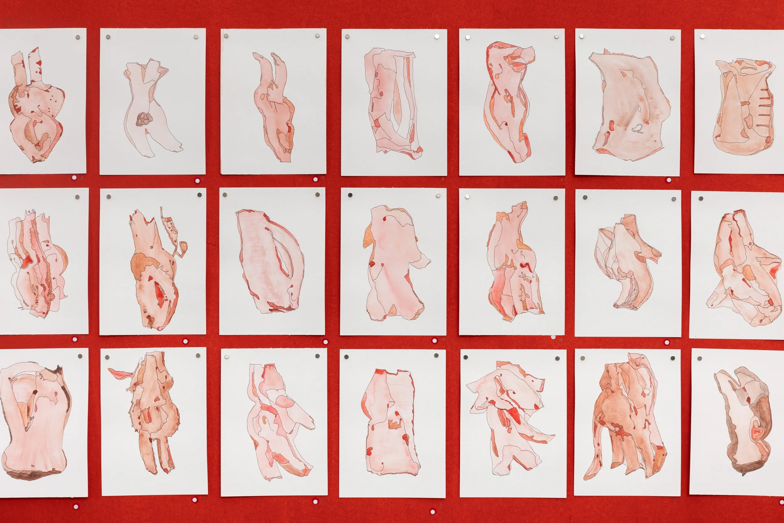 Susana 
Disponible 1 políptico de 9 piezas
33 dibujos de tinta y gouache
24 x 20 cms cada uno