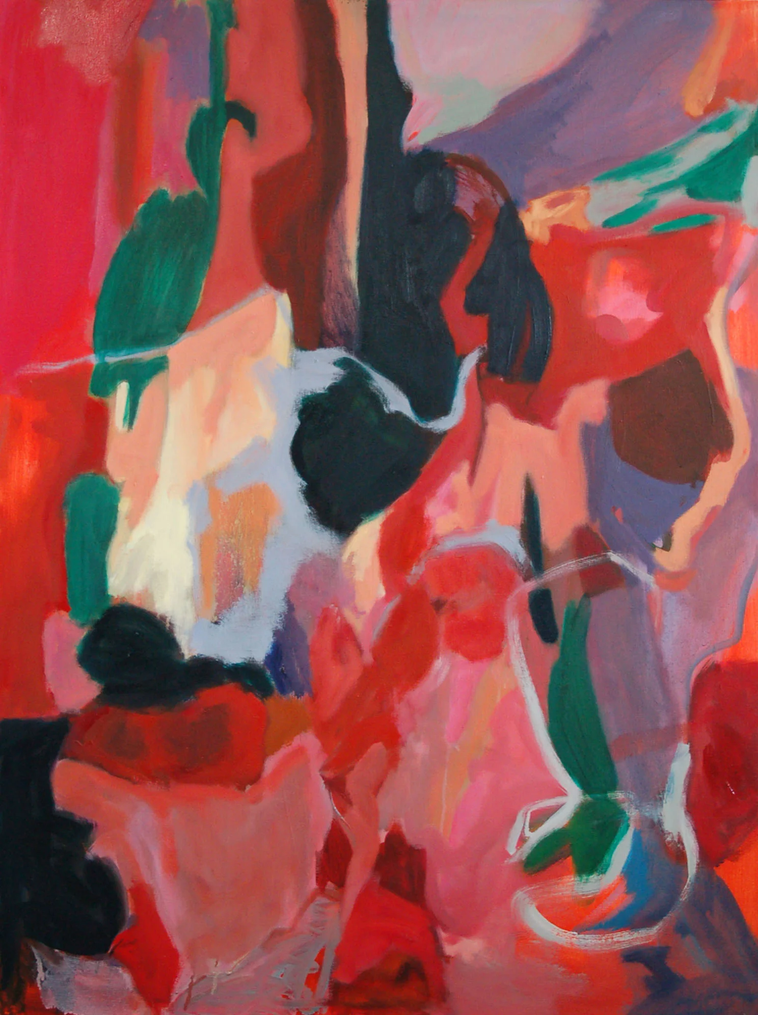   Figures &amp; Space , 2018-2019. Oil on canvas, 40 × 30 inches 