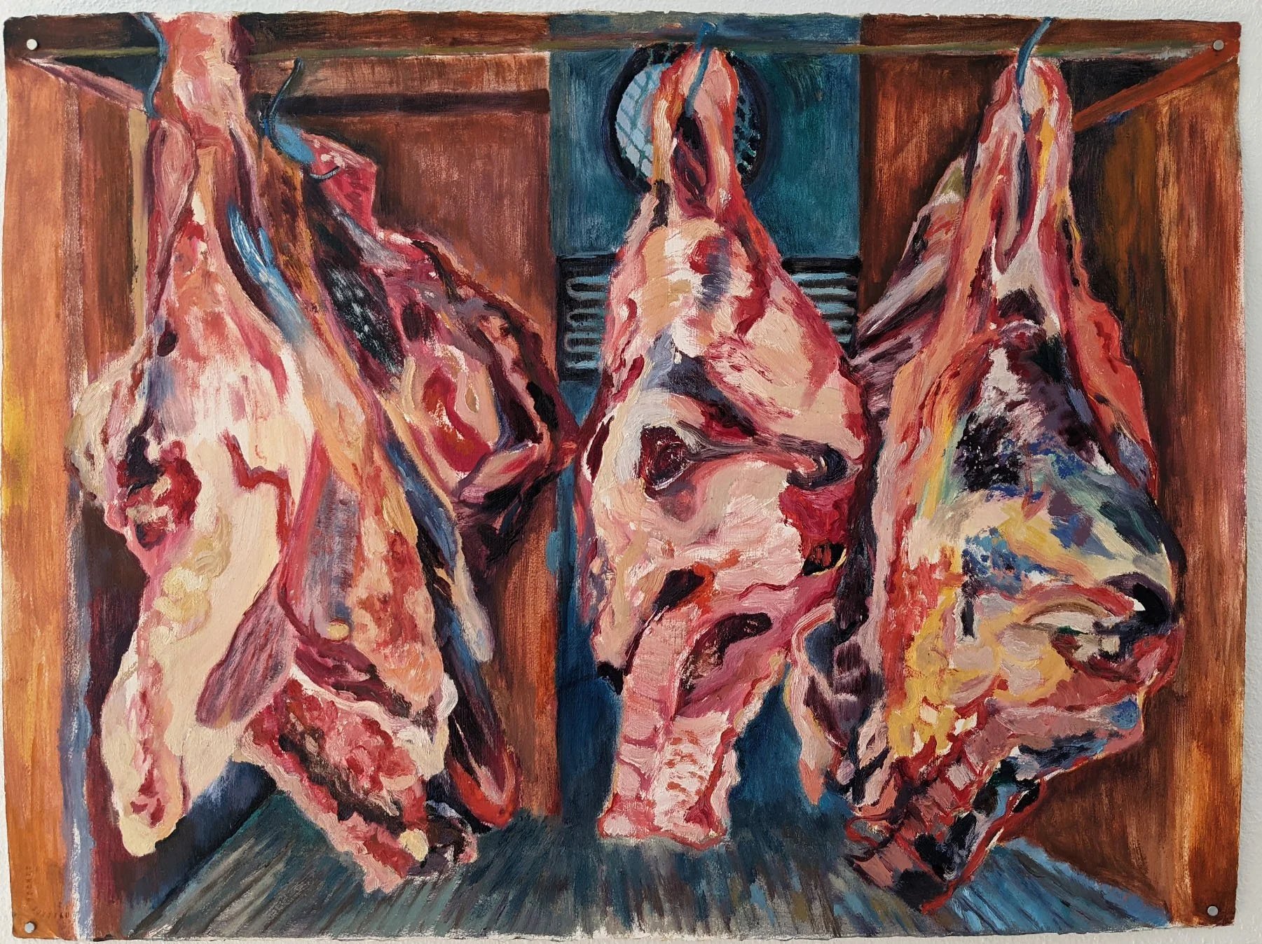   Beef Quarters , 2023. Oil on paper, 22 x 30 inches / 55.88 x 76.2 cm 