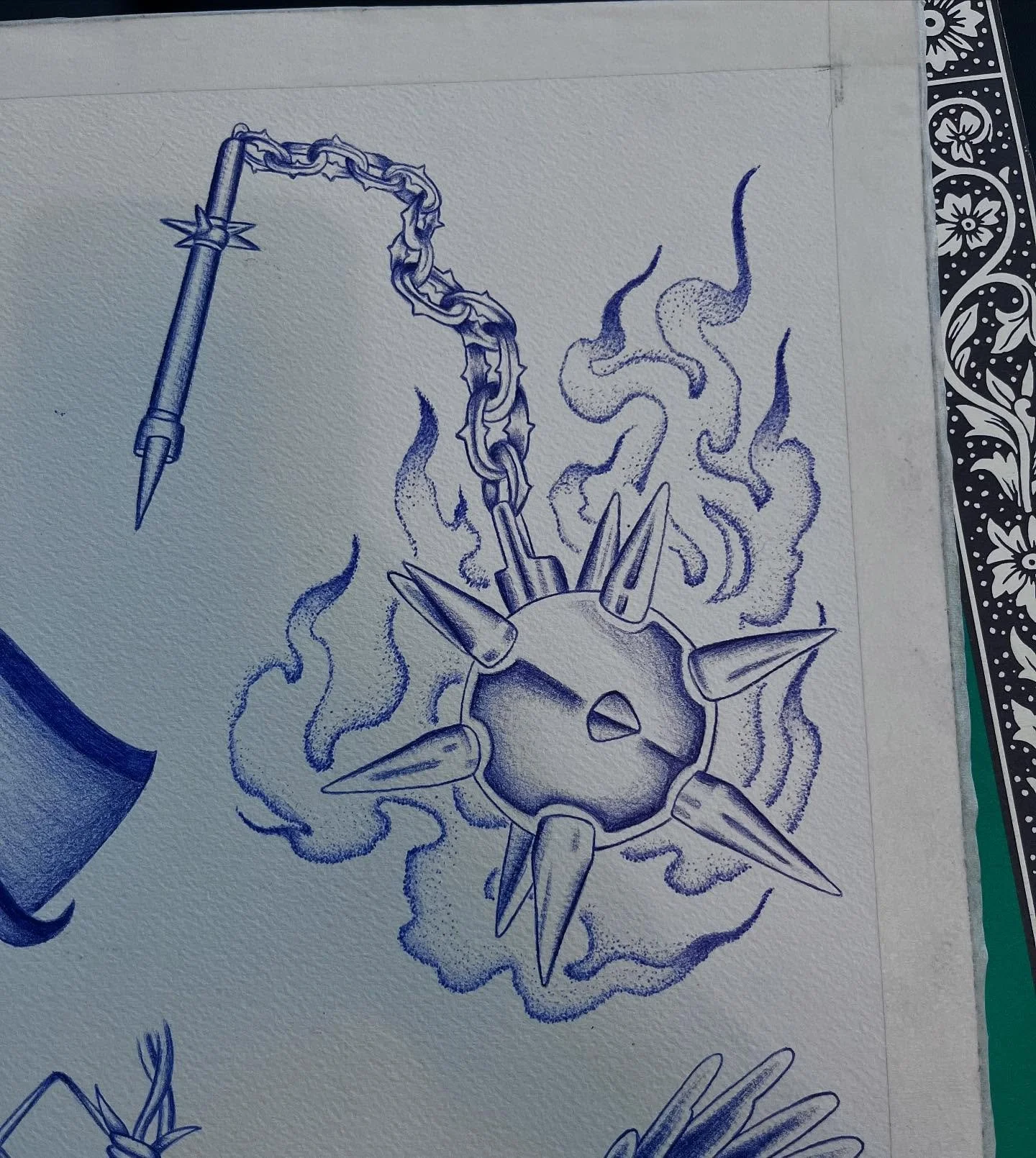 Available! The smoke was an afterthought so I would change the drawing up so the smoke flows through some of the spikes and isn&rsquo;t just in the background.
Dm to snag it 🔥