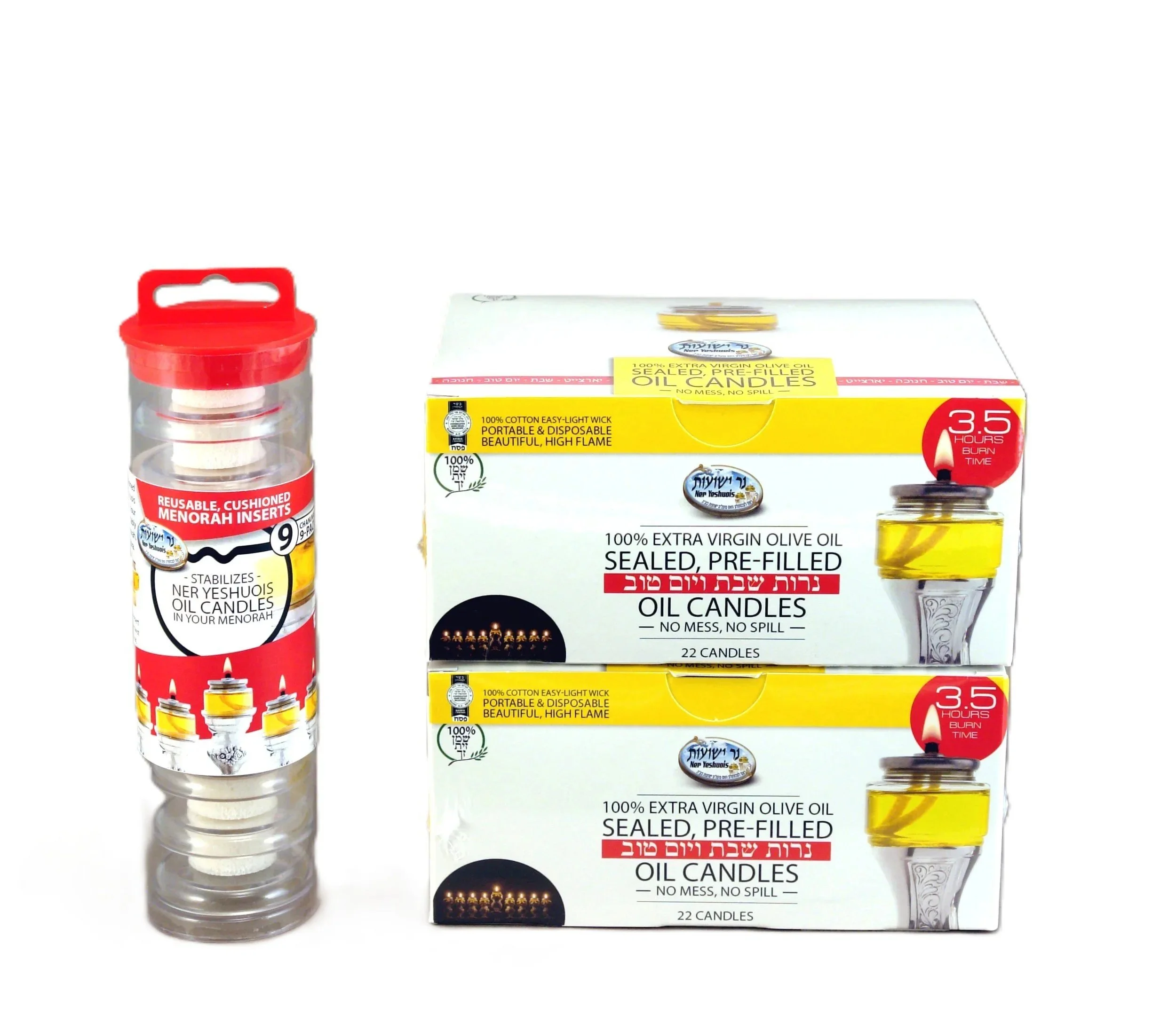 CHANUKAH COMBO - TWIN PACK 44 CANDLES 3.5 HOURS + MENORAH INSERTS