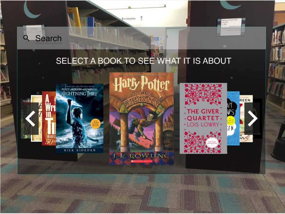 Books are presented in a Carousel fashion, allowing the user to easily scroll through them using gestures