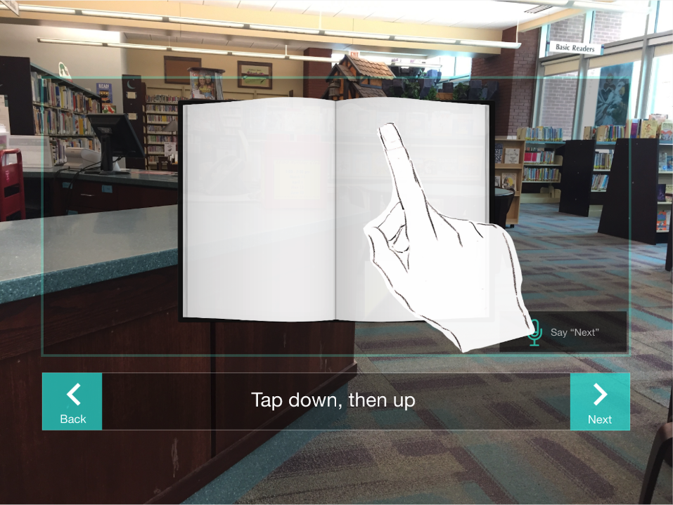 User goes through a short tutorial on HoloLens gestures