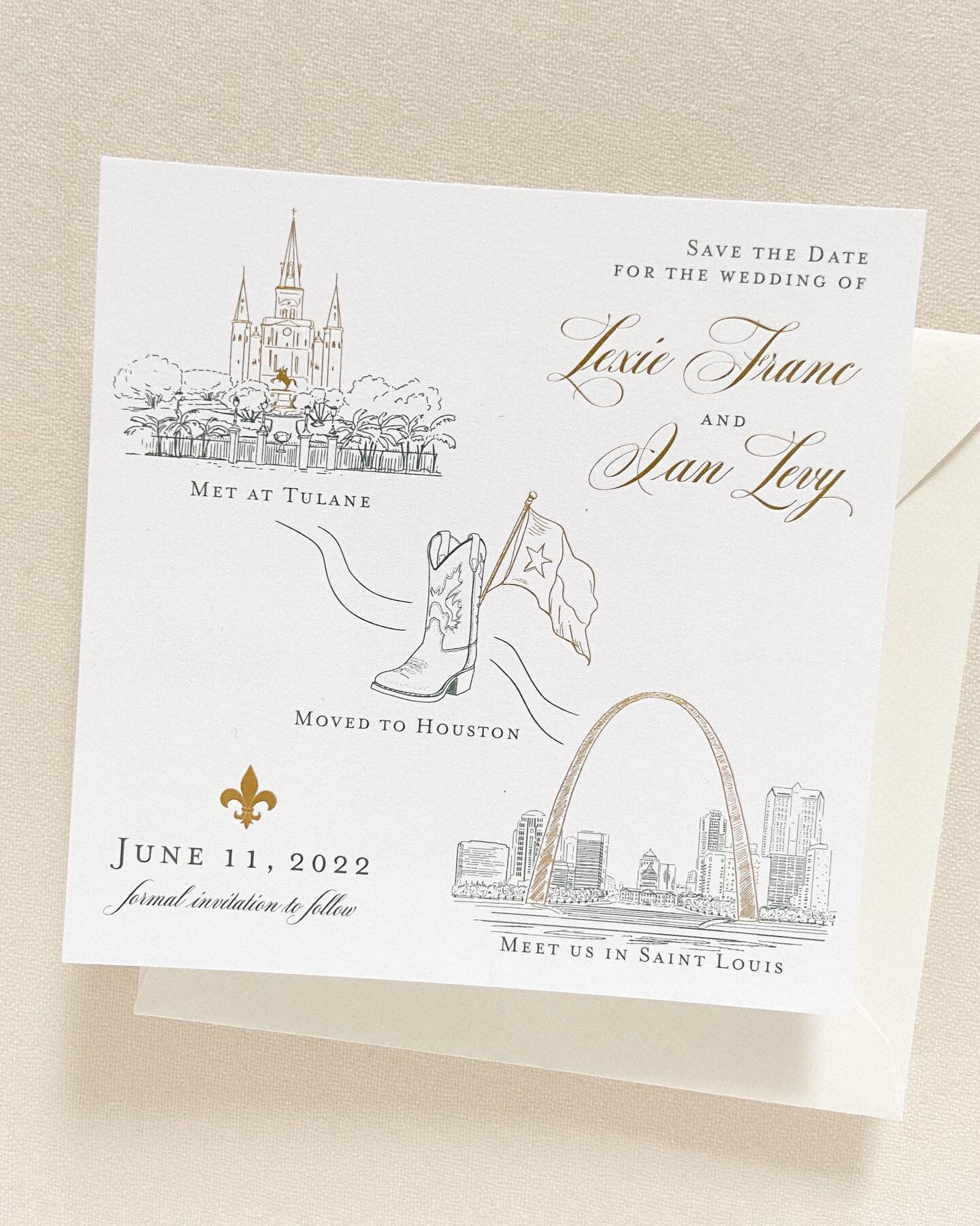 Lexie and Ian&rsquo;s saves shared their journey from from where they met to their big day 💍💕
Planning @kristinashleyevents 
.
.
#savethedate #stlwedding #2023bride #ohsobeautifulpaper #dailydoseofpaper #letterpressstudio #luxurystationery #wedding