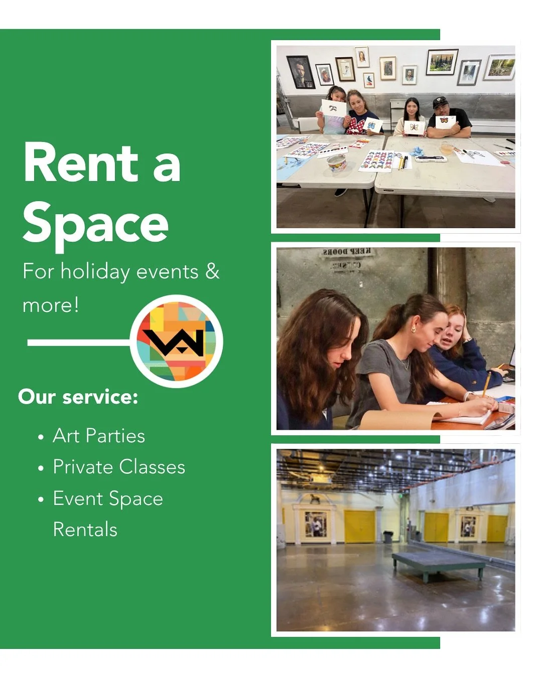 Want to rent a space from the Visual Art Institute? You can celebrate the holidays or even have a private art session at our building! 

If you&rsquo;re interested in renting a space, visit the link in our bio to learn more and register today! 

If y